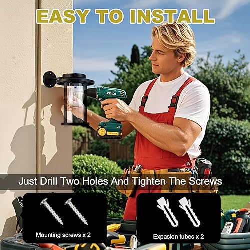 Miniatura 4 de pearlstar Luces solares de pared para exteriores, paquete de 2 lámparas solares impermeables para pared, bombillas LED Edison decorativas con