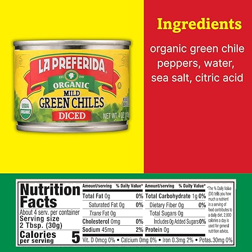 Miniatura 2 de La Preferida Chiles verdes orgánicos, en dados suaves, 4 oz (12)