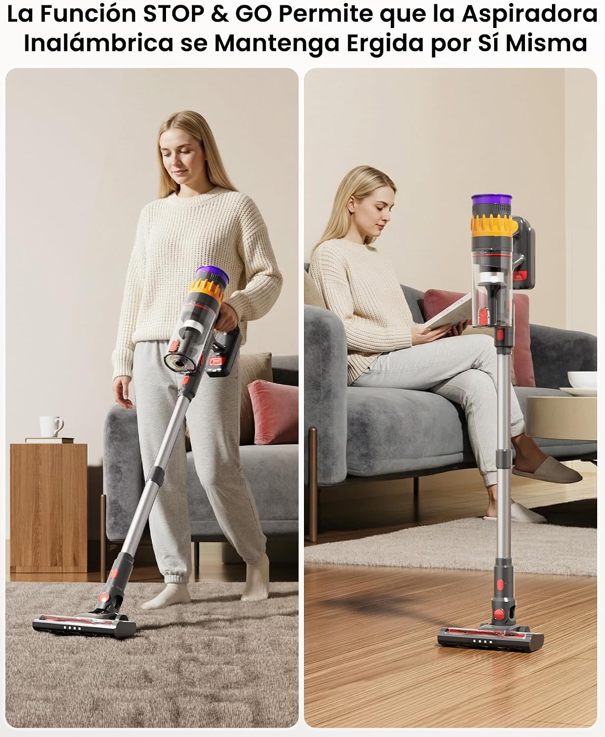 Lefant V1 Aspirador Sin Cable 40 kPa Potente, 3 Velocidades, Filtración de 5 Capas, Pantalla LED Táctil, Cepillo con LED, Tubo Telescópico, Ideal para Toda la Casa 8
