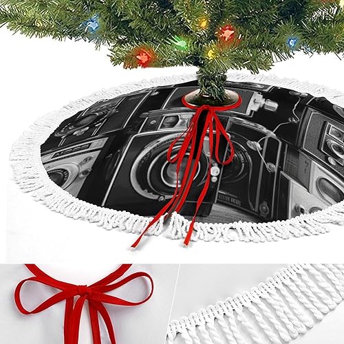 Miniatura 3 de Christmas Tree Skirt Retro Cool Camera Collection Printed Large Xmas Tree Base for Winter New Year Holiday Party Decor Indoor Outdoor