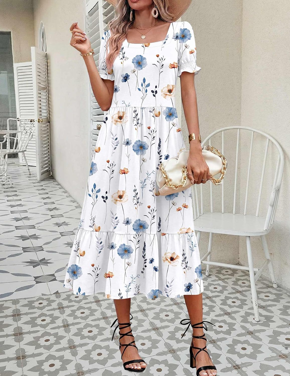 Zeagoo Summer Dresses for Women Flowy Casual Midi Dress Short Sleeve Tiered Dress Beach Vacation Sundresses with Pockets image 3