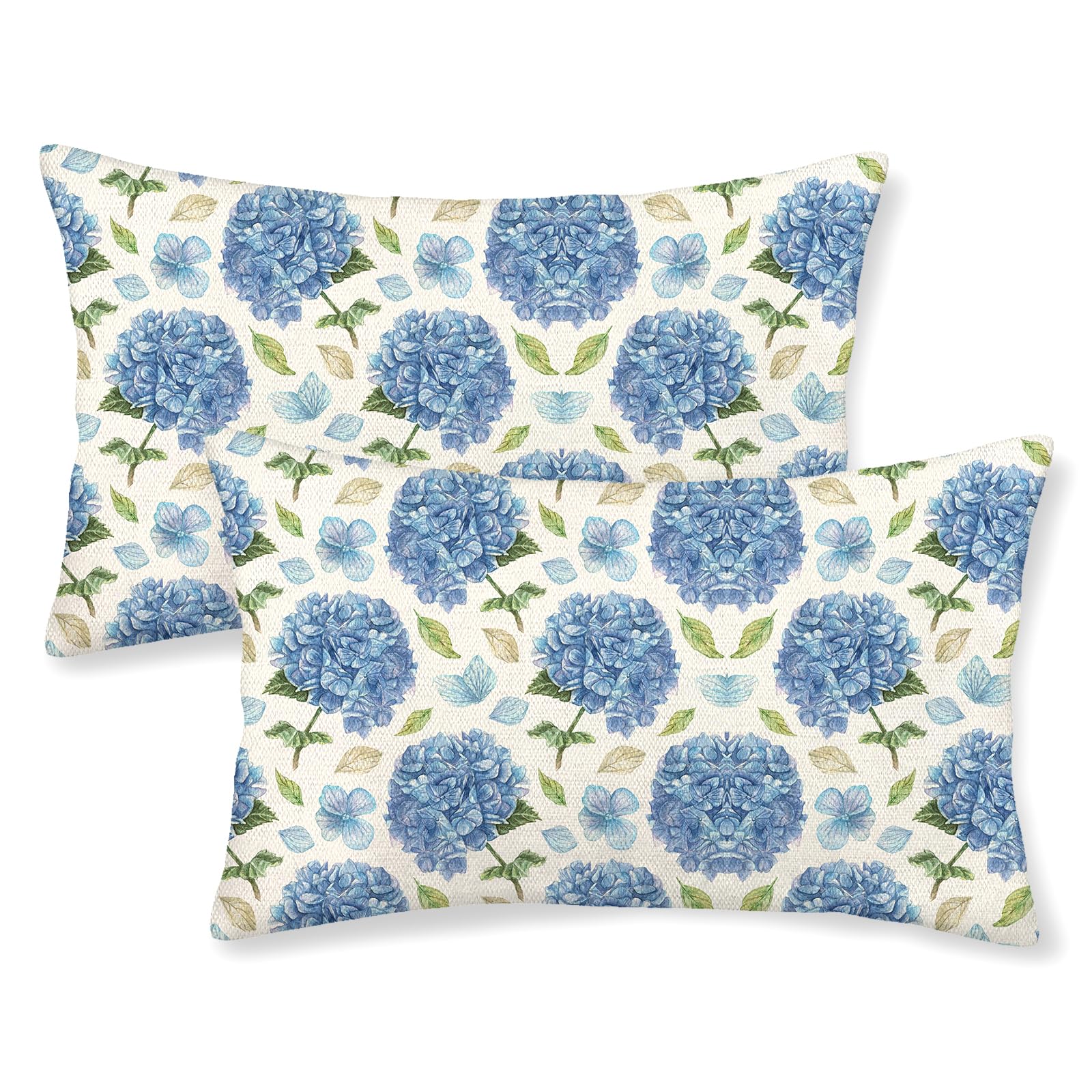JEFERSO Spring Pillow Covers 12x20 Set of 2 Blue Hydrangea Floral Throw Pillows Spring Summer Flower Decorations Hydrangea Pillowcase Linen Outdoor Decor Farmhouse Cushion Case for Couch Sofa Home — image 1