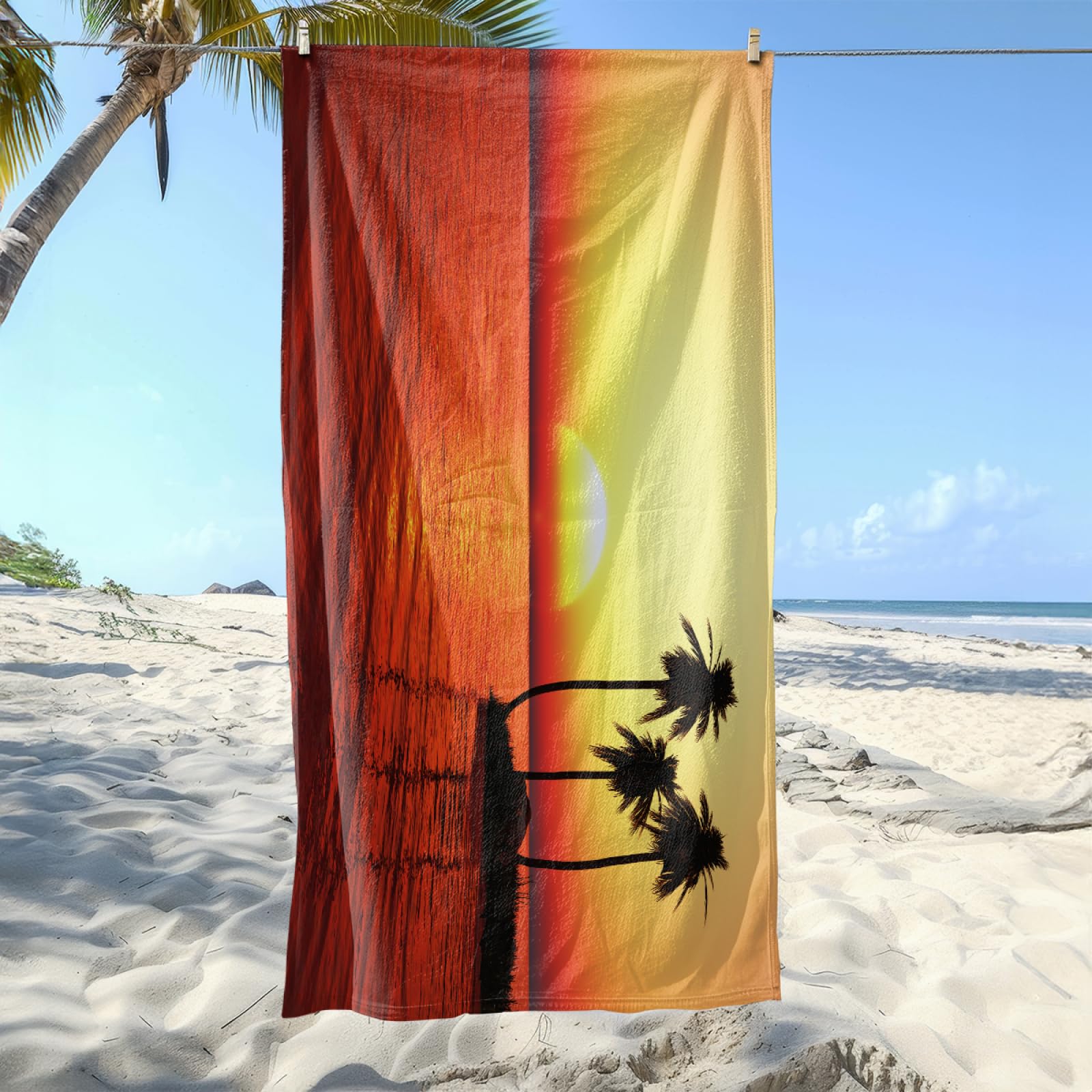 Serviette de Plage Arbre Jaune Rouge Drap de Plage Anti Sable Portable Serviette de Bain XXL Piscine Toilette Sport Microfibre Ultraléger Towel Absorbant Séchage Rapide 200x220cm