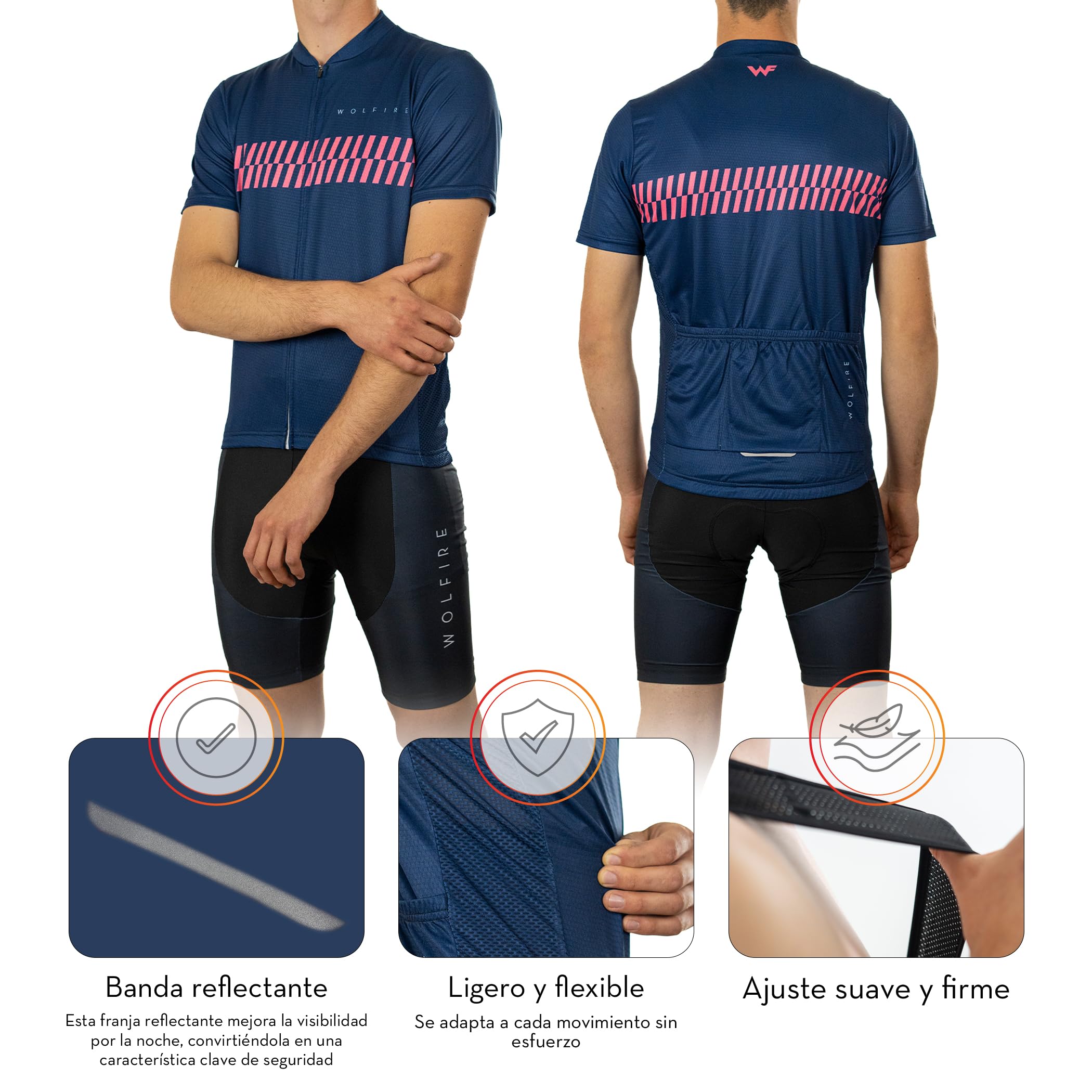 WOLFIRE Ropa Ciclismo Hombre con Gel Pad Bib Acolchado, Maillot y Culot MTB para Verano