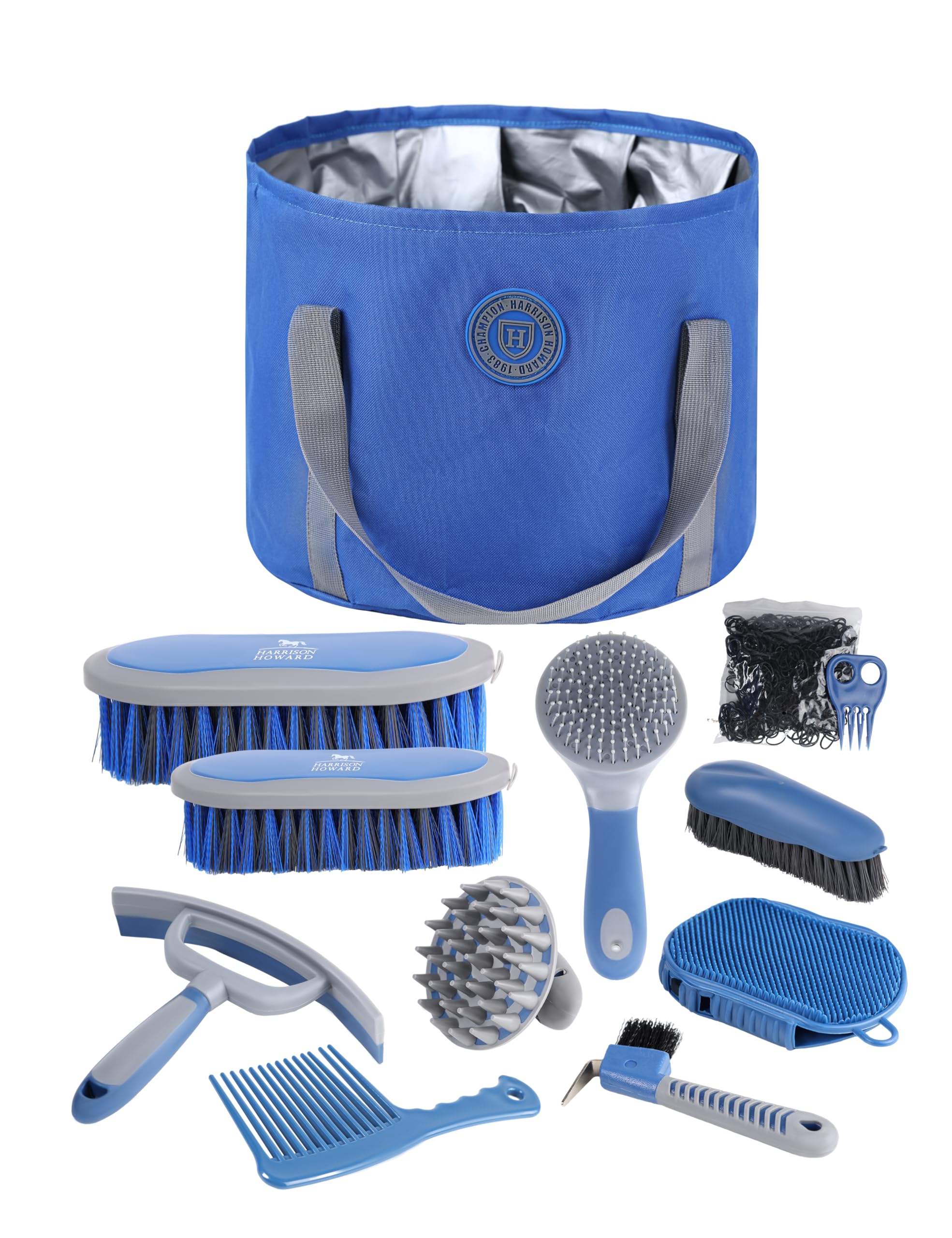 Harrison Howard Horse Grooming Kit 9-Piece Equine Care Series Horse Brush Sets with Organizer Tote Bag Deep Blue