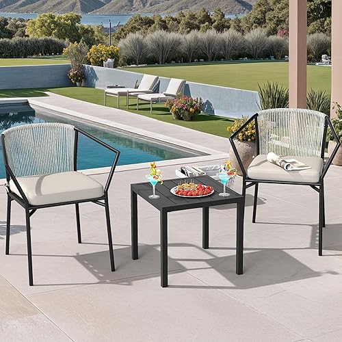 YITAHOME Juego de 3 piezas de bistró para exteriores con cojines gruesos y mesa para todo tipo de clima, juego de conversación para patio con sillas
