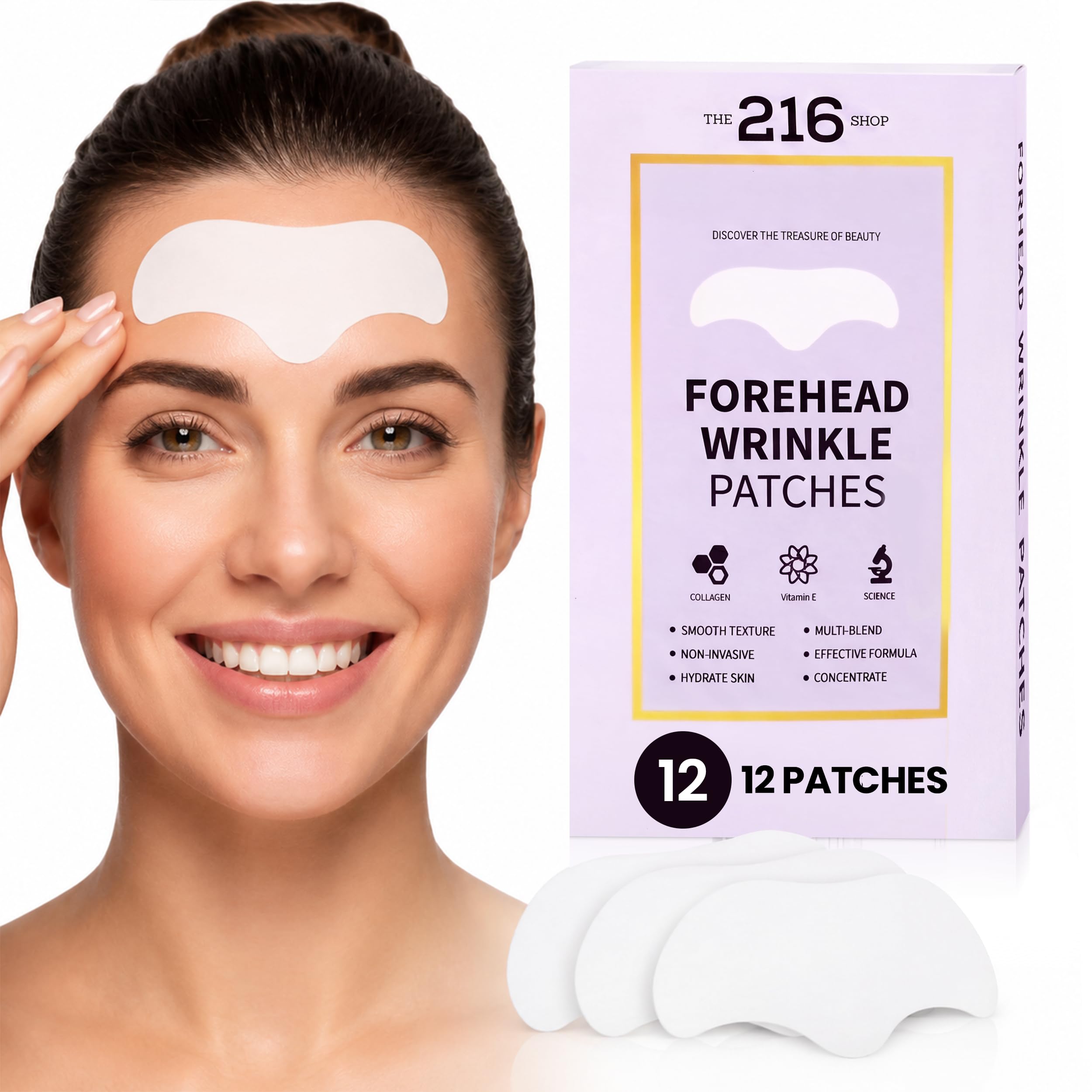 Forehead Wrinkle Patches 12 Overnight Masks with Collagen & Hyaluronic Acid | Fragrance-Free Hydrogel Anti Wrinkle Forehead Masks with Vitamin E | Moisturize, Brighten and Smooth Fine Lines Daily