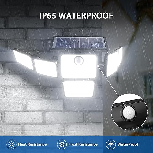 Miniatura 6 de Solar Outdoor Lights, 3000LM Solar Flood Lights with 401 LED, 6 Heads Motion Sensor Light 360° Beam Angle, IP65 Waterproof,3 Adjustable Brightness,