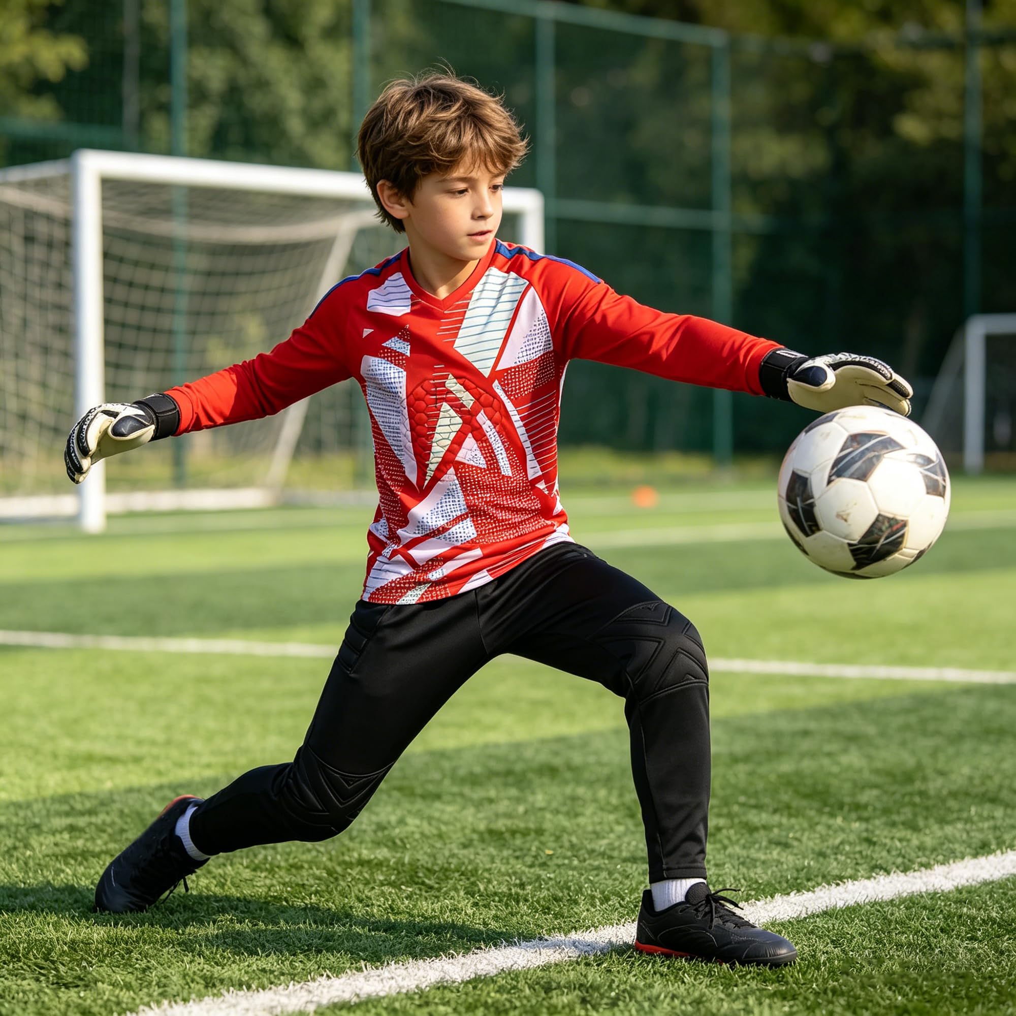 Camiseta de portero para adultos y niños, transpirable, juego de pantalones cortos de portero de fútbol, camiseta de portero con acolchado, entrenamiento de competición, equipo de portero