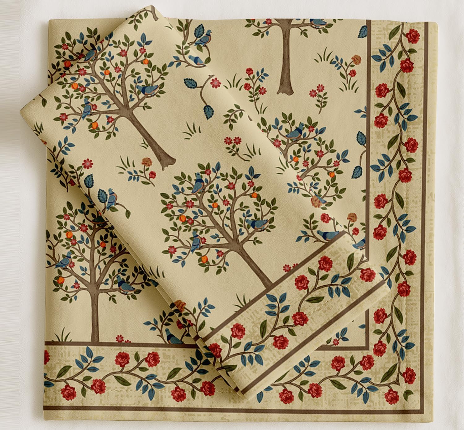 Designer Cotton Twill Napkins - Set of 12, 20-Inch, Tree Pattern, Durable & Absorbent Cloth Napkins for Dining, Parties, and Home Decor - Machine Washable