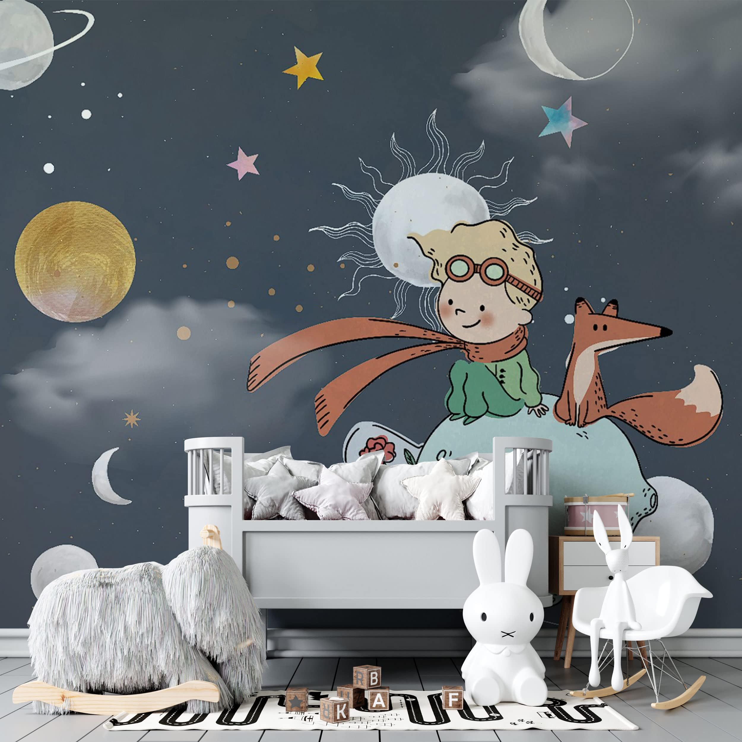 Muravie Muravie Little Prince Story Space Wallpaper- Custom Size Space Wall Mural- Peel and Stick for Kids Room- Removable Wallpaper
