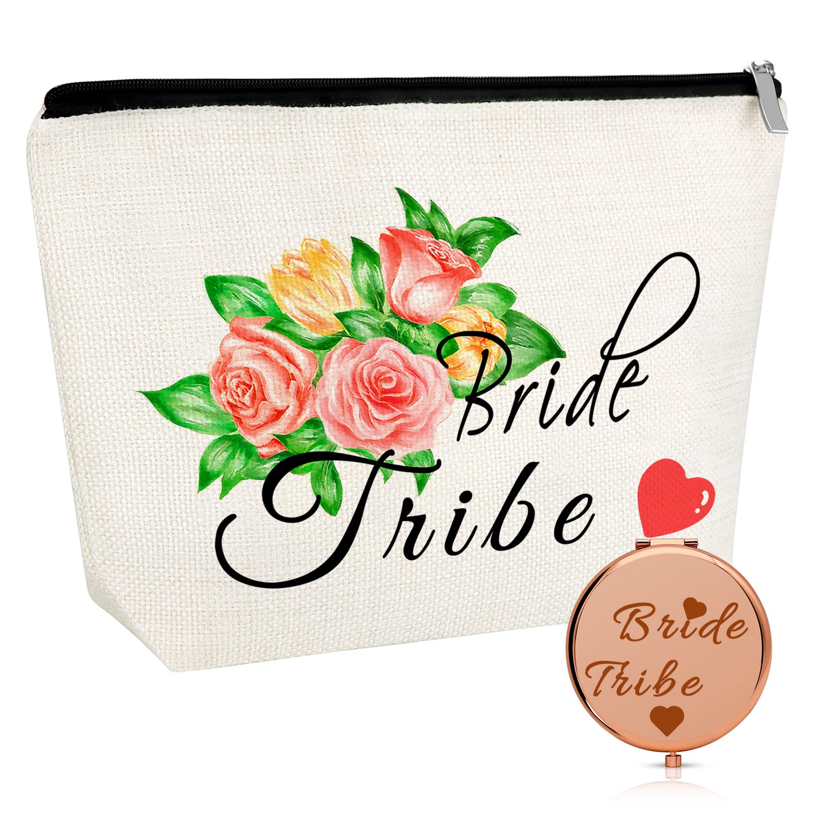 Bride Tribe Gift Makeup Bag Bridesmaid Proposal Gifts Pocket Makeup Mirror Engagement Wedding Gifts Cosmetic Bag Bachelorette Party Favor Bridal Shower Gift Christmas Gifts For Women Friend Sister