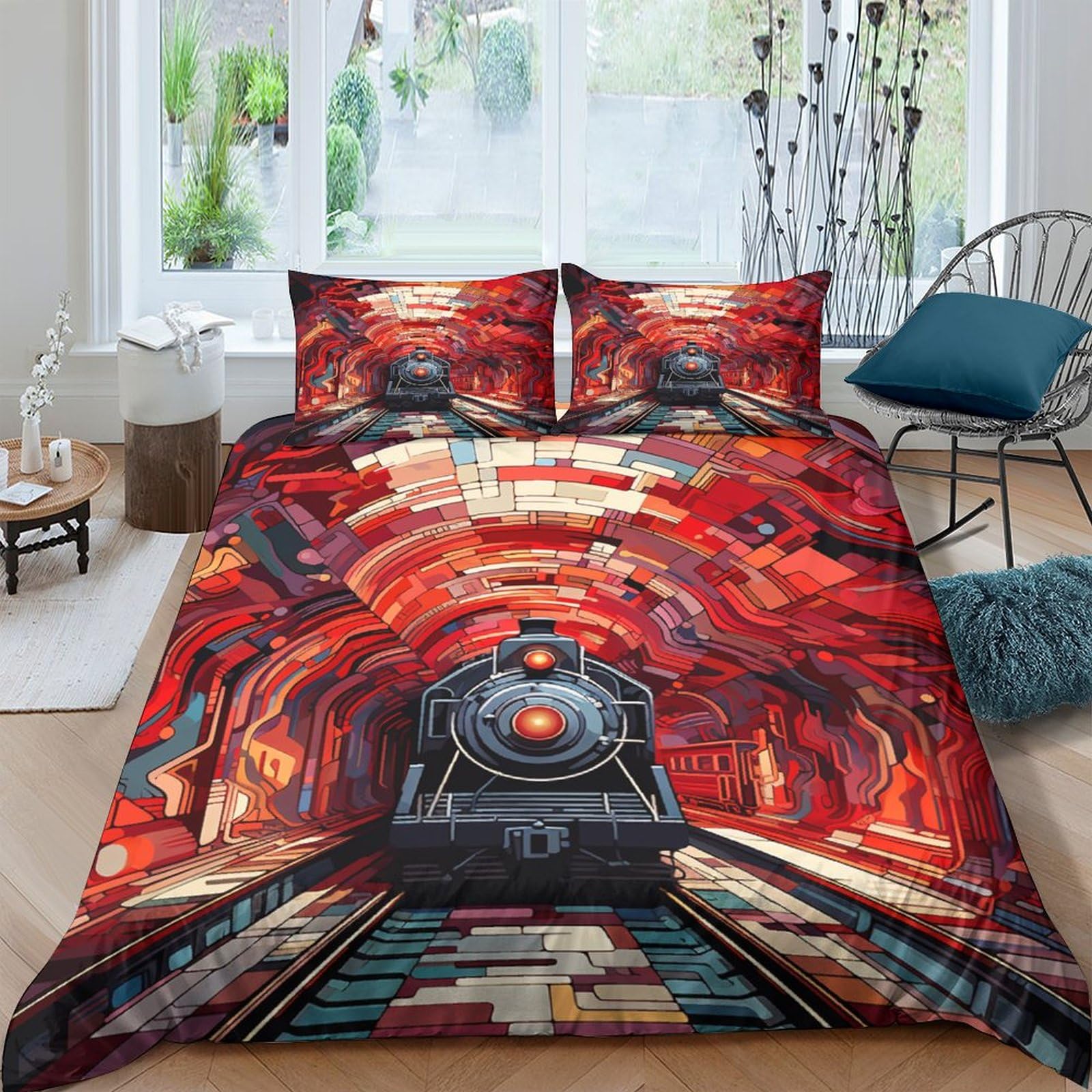 Crjus Boys Style-9 Train 3D Comforter Cover Set For Kids Duvet Coveranime 3 Piece Set Youth Teens Bedding Set Quilt Cover With Zipper Closure Soft Microfiber Double（200X200cm）