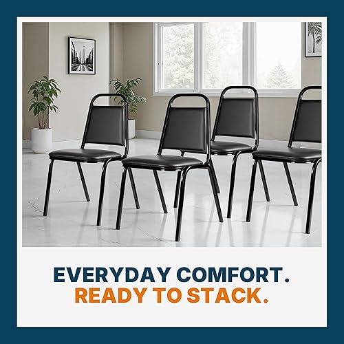 Miniatura 7 de OEF Furnishings OEF9100 Series - Sillas de banquete de alta calidad (4 unidades, vinilo, negro pantera, marco negro)