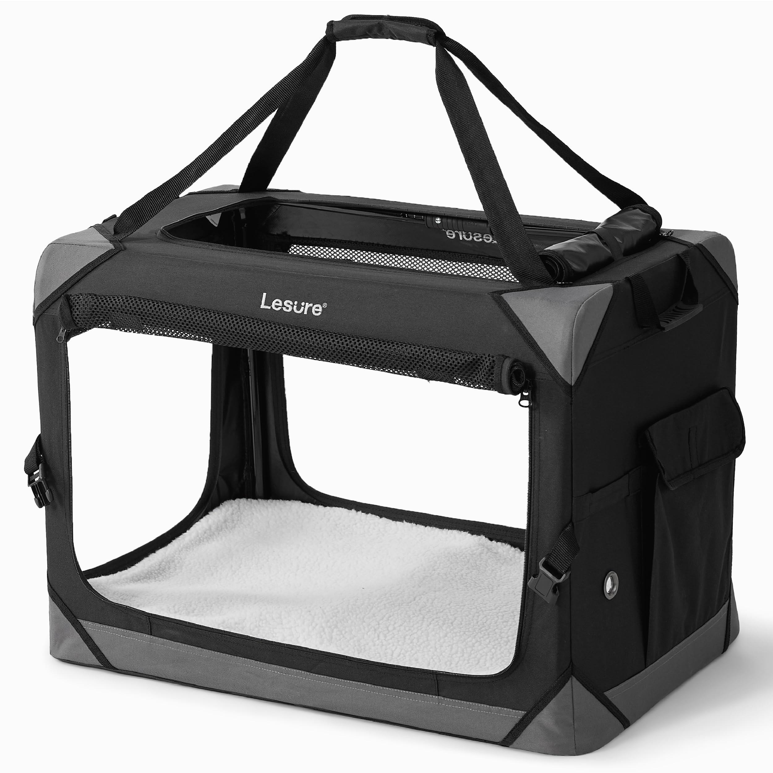 Lesure Hundebox Auto Faltbar Mit Tragegriffen 61 x 40 x 40 cm, Transportbox für Klein & Große Hunde und Katzen, Oxford-Gewebe, Schwarz