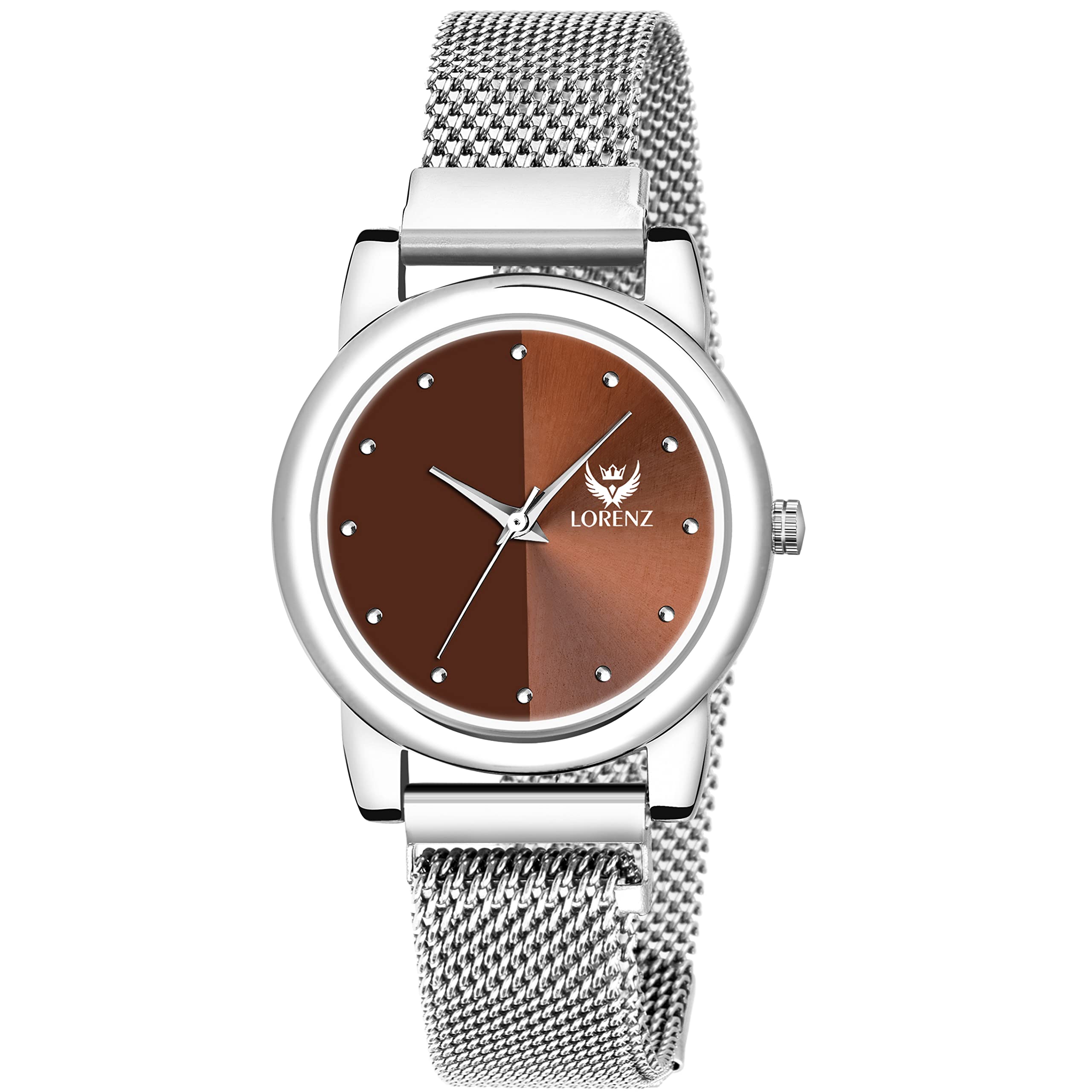 LORENZ Brown Dial & Silver Magnetic Mesh Strap Watch for Women & Girls | AS-115A (B09T9W59J7) Amazon Price History, Amazon Price Tracker