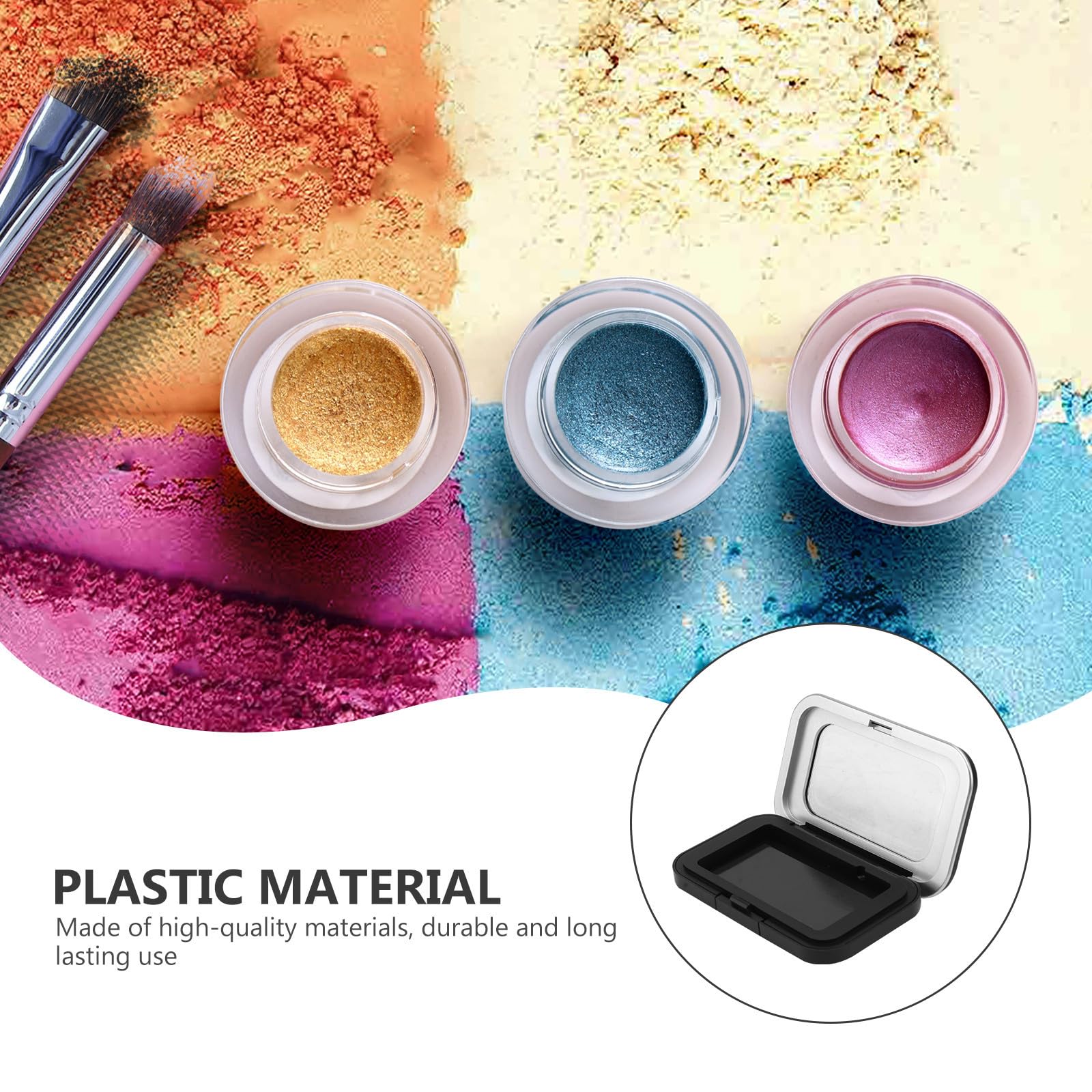 Leere Lidschattenpalette mit 2 Fächern, Kunststoff, Schwarz | Magnetische Einlage für Puder, Tragbar für Make Up und Display, 2 Stück