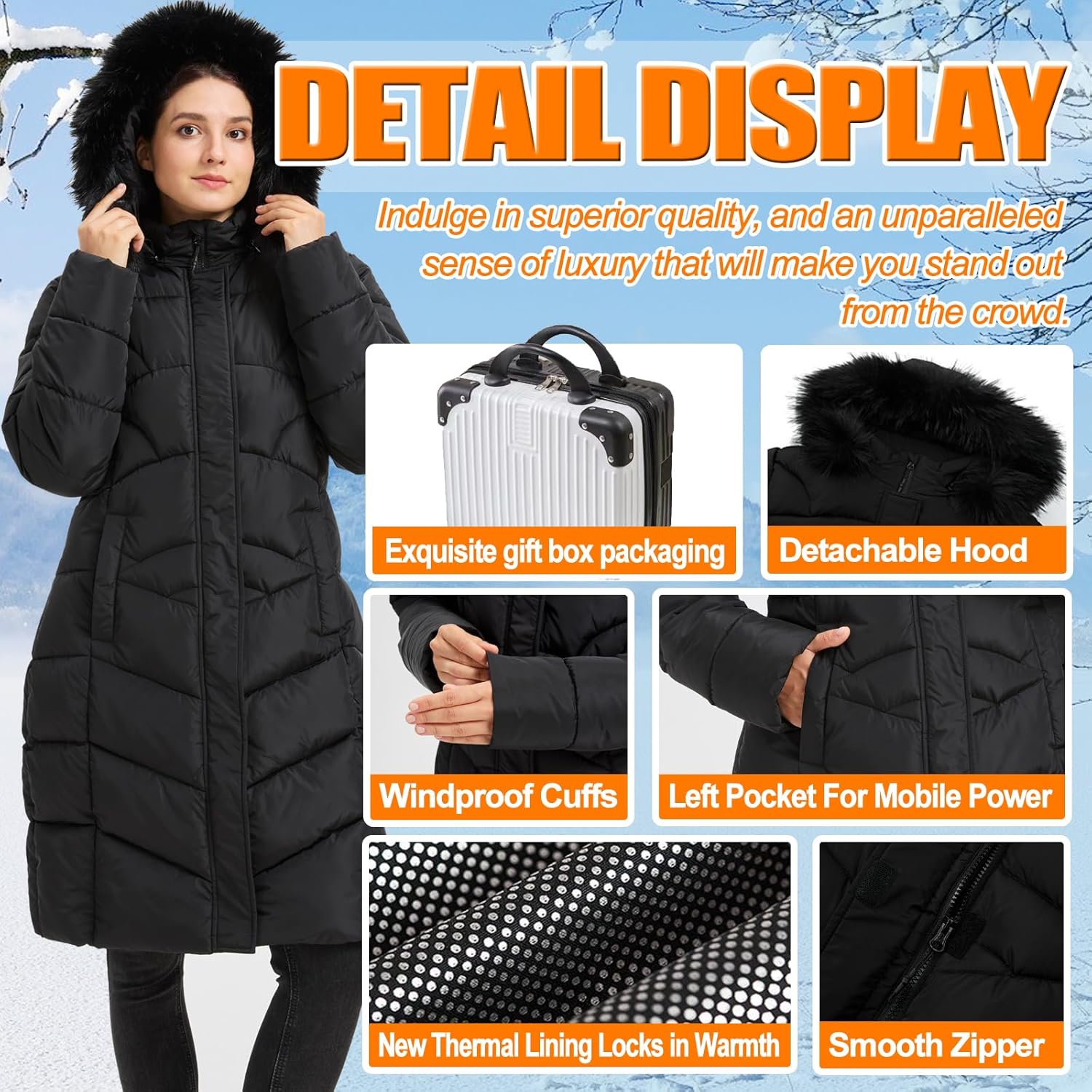 Heated Jackets for Women with collar, Long Winter Coats for Women for Skiing Hunting Motorcycle, Gift for Wife - Image 5