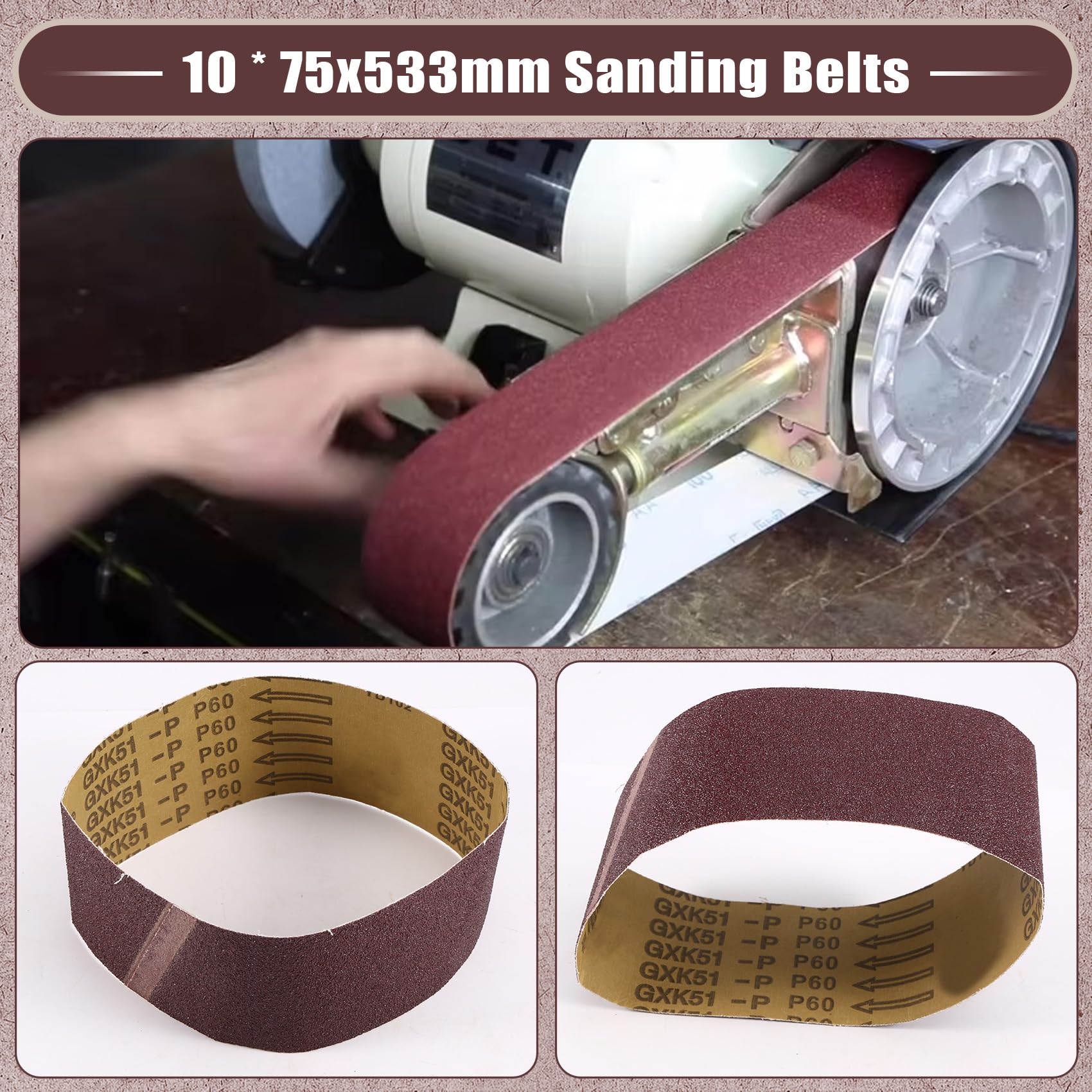 10PCS 75x533mm Bandes de Ponçage en Oxyde D'Aluminium 3"X21" Bandes Abrasives P60