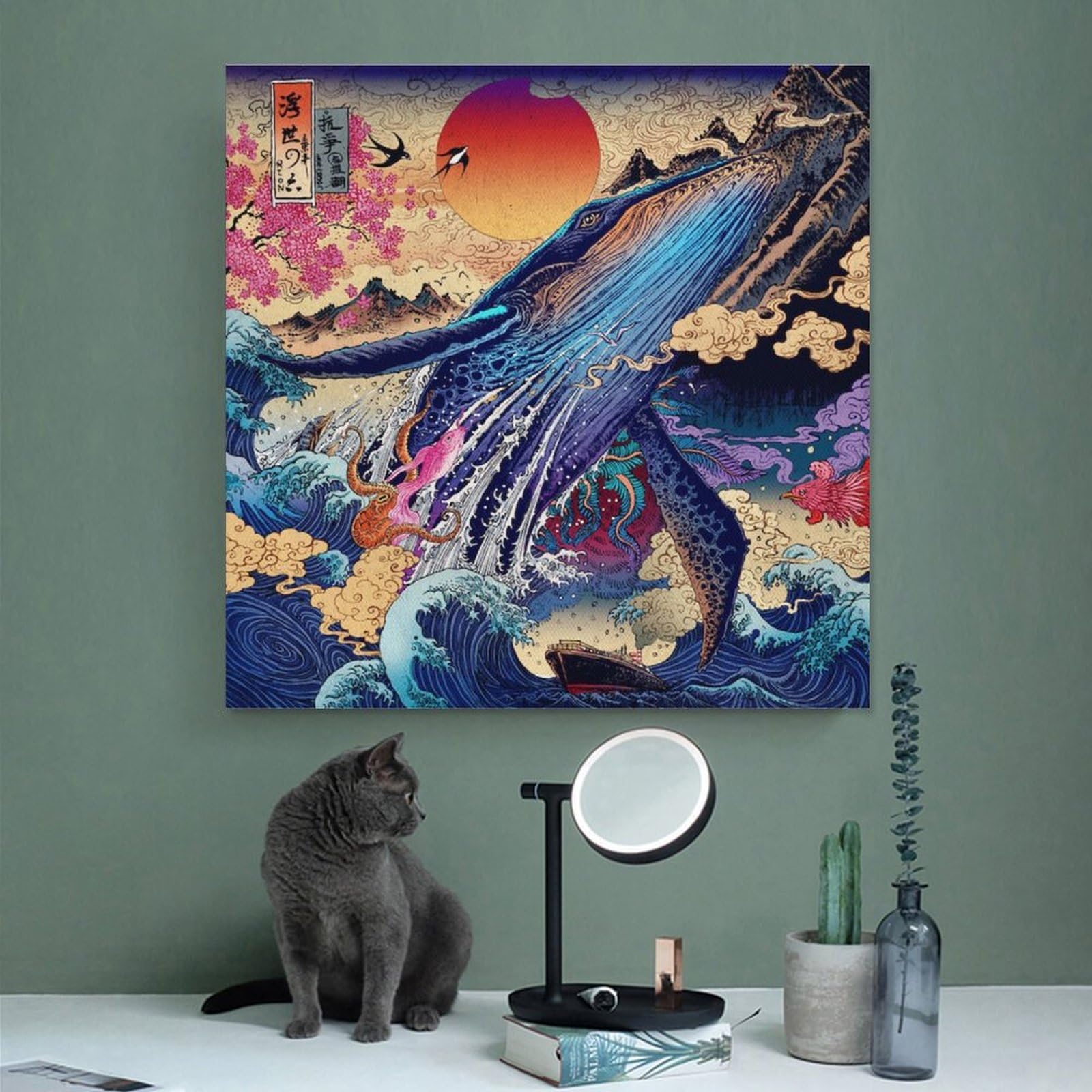 Amazon.co.jp: 絵画 海から飛び出すシロナガスクジラインテリア