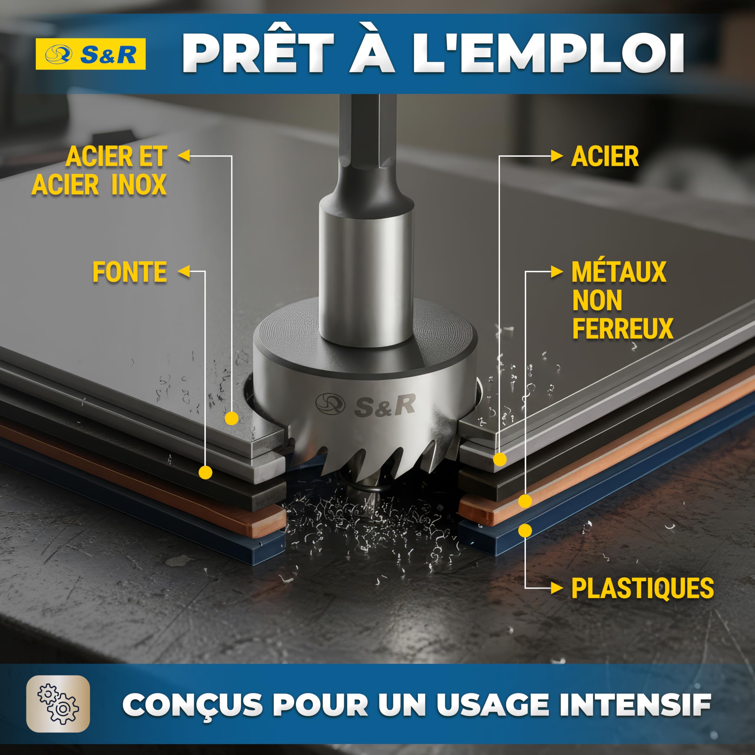 S&R Scie Cloche Metal. Lot 5 Trépans Scie cloche pour Métal HSS Acier Cobalt. Coffret 5 Trépan scie-cloche 16mm 18,5mm 20mm 25mm 30mm HRC 64–66. Tige 9,5 mm
