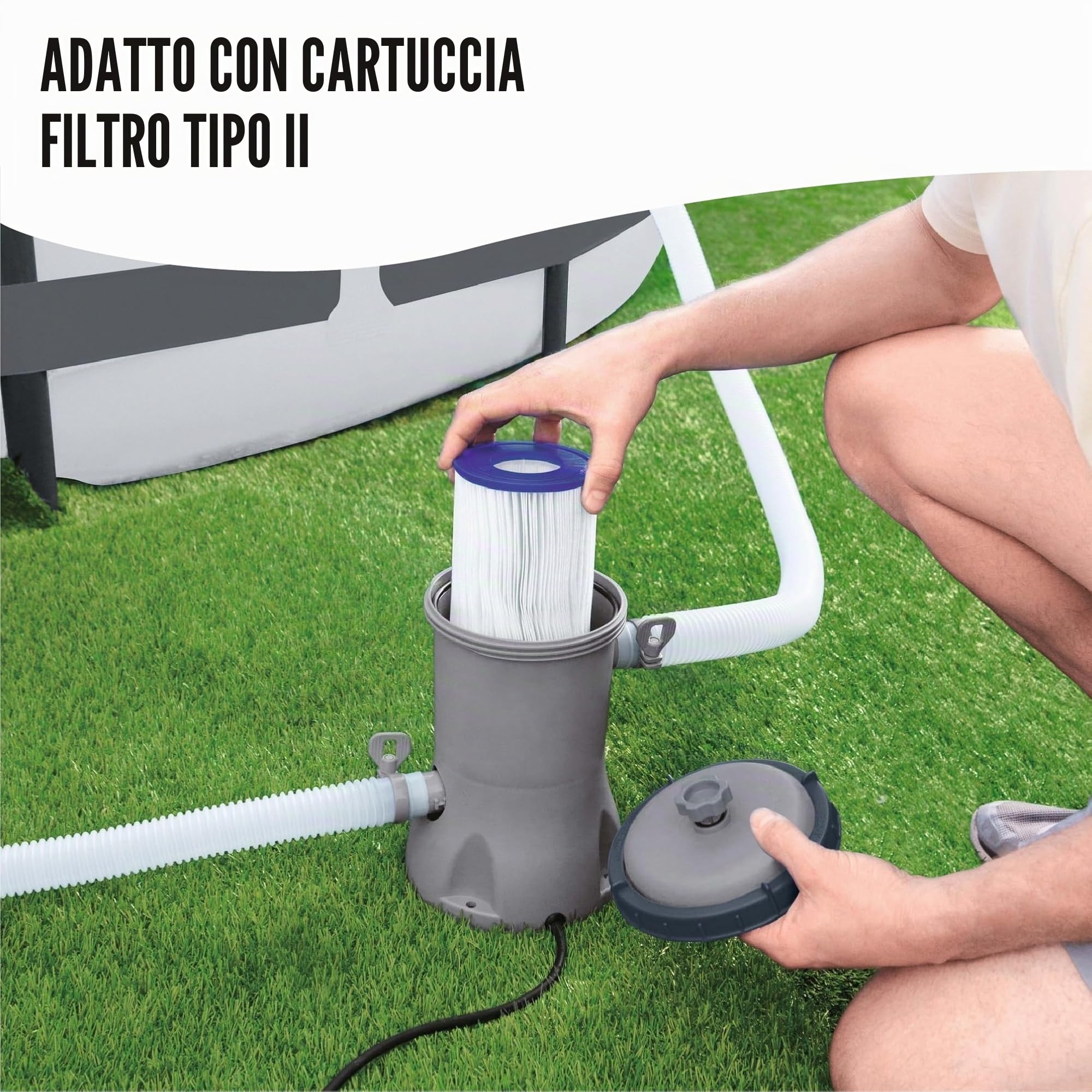 Bestway Pompa filtrante Flowclear da 800 litri, detergente per piscina fuori terra per piscine da 1.100 l-17.400 l, include cartuccia sostituibile, portata del sistema 580 gal/h, grigio