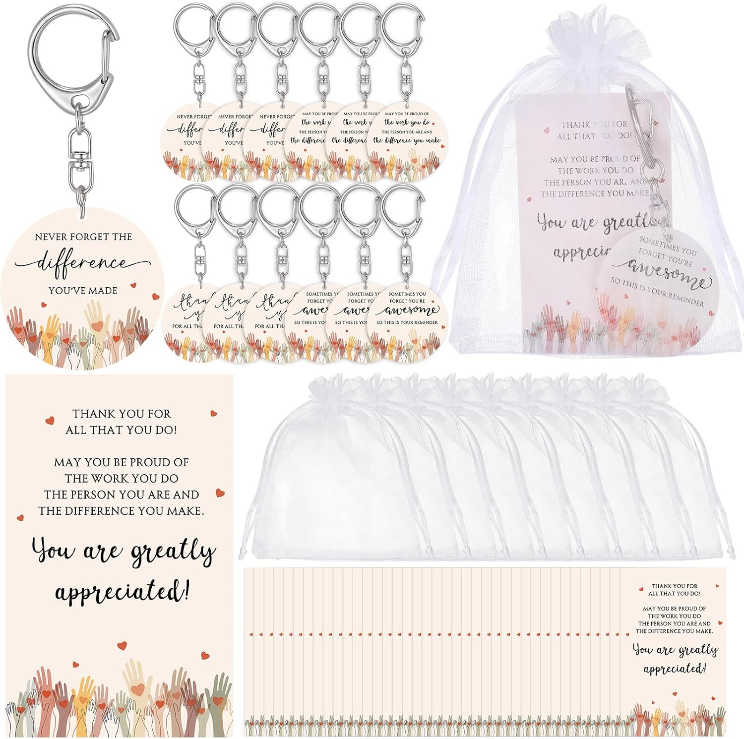 Sureio Volunteer Appreciation Gift Thank You Keychain Bulk with Cards & Bag for Volunteer Employee Coworker Gift