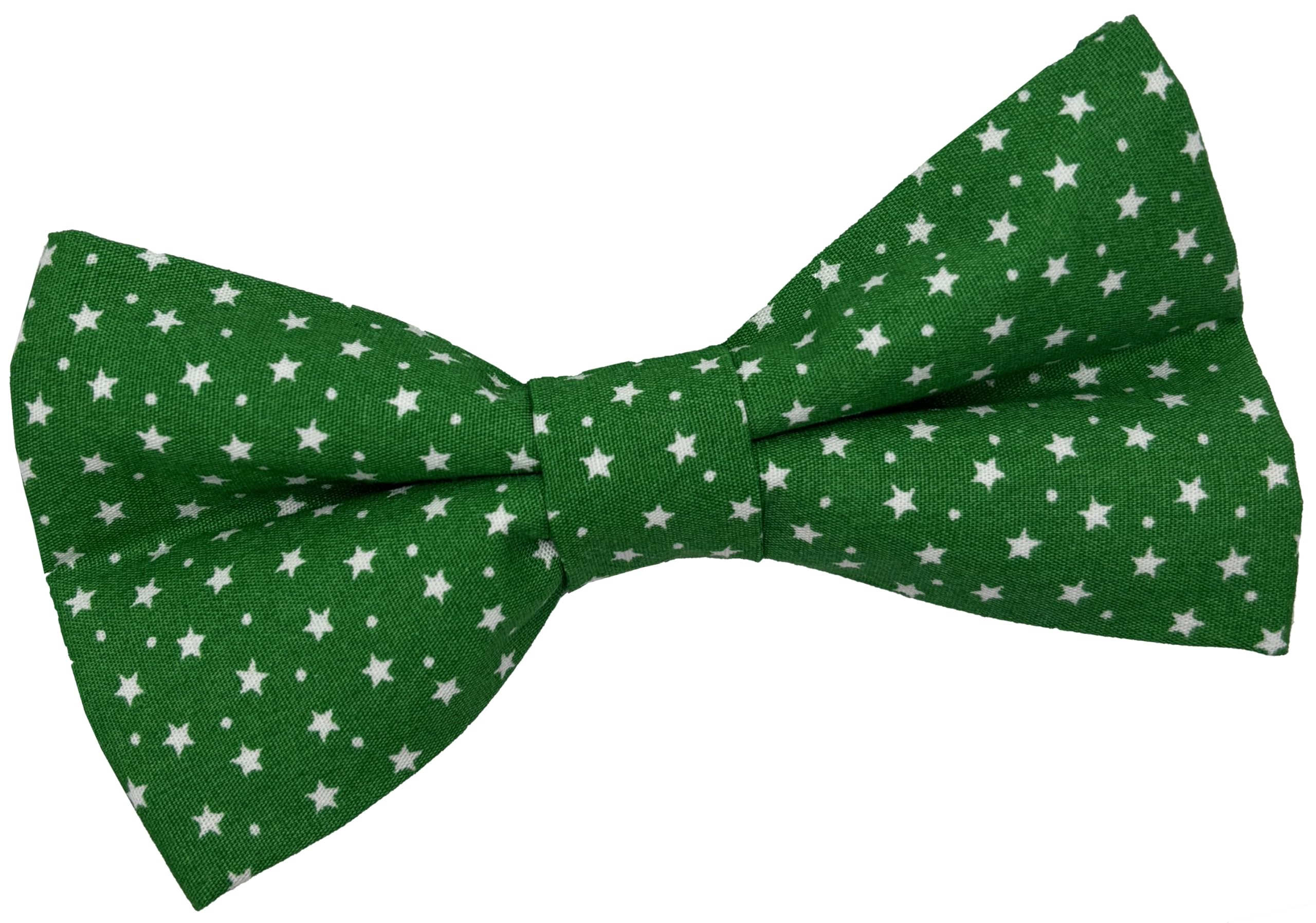 Great British Tie Club Christmas Bow Ties 100% Cotton (Various Designs) (Green Stars & Snow)