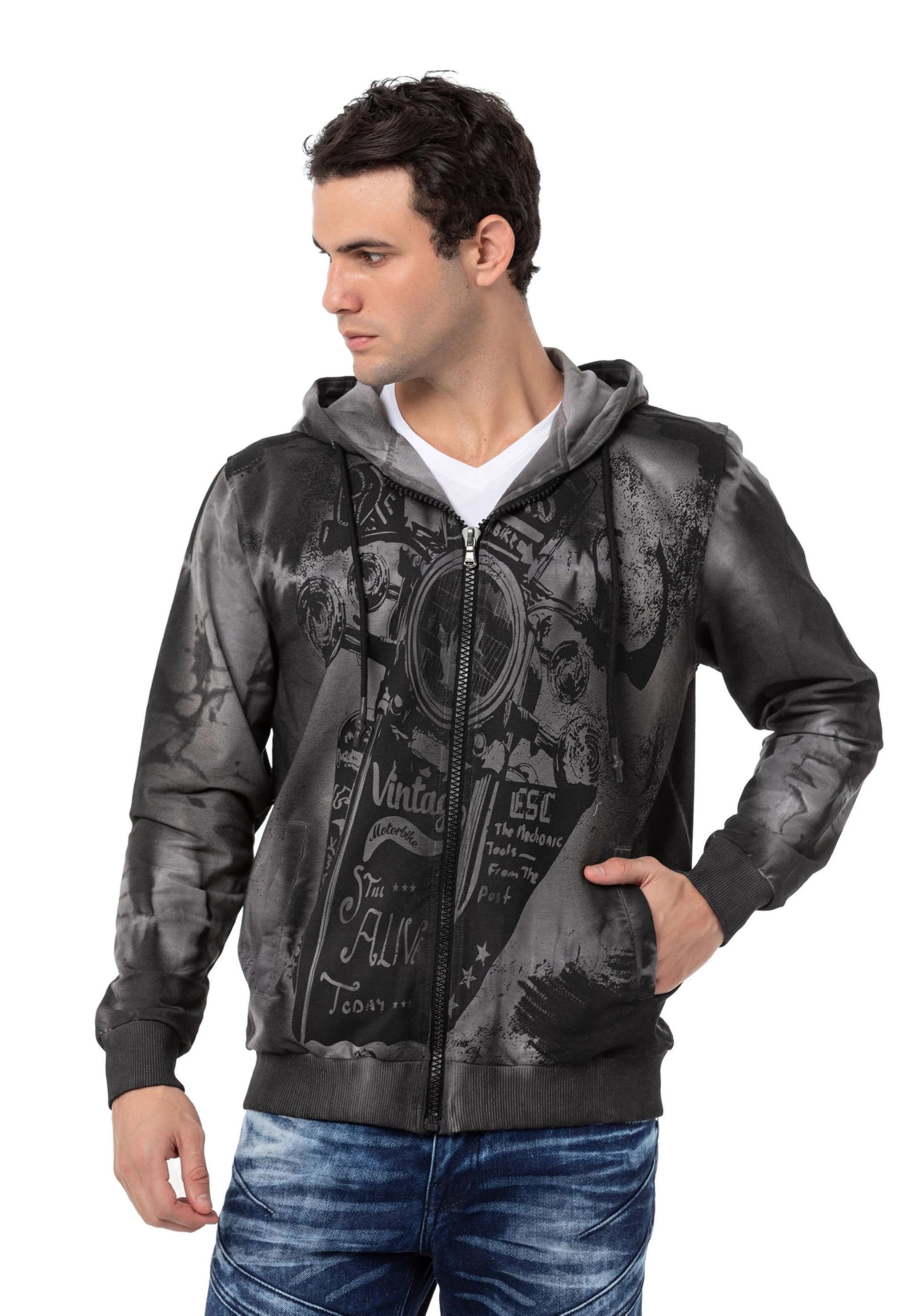 Cipo & Baxx Sudadera con capucha para hombre de la serie – Elegante suéter en estilo moderno casual de calle con cremallera y capucha para el día a día, ocio y fiesta