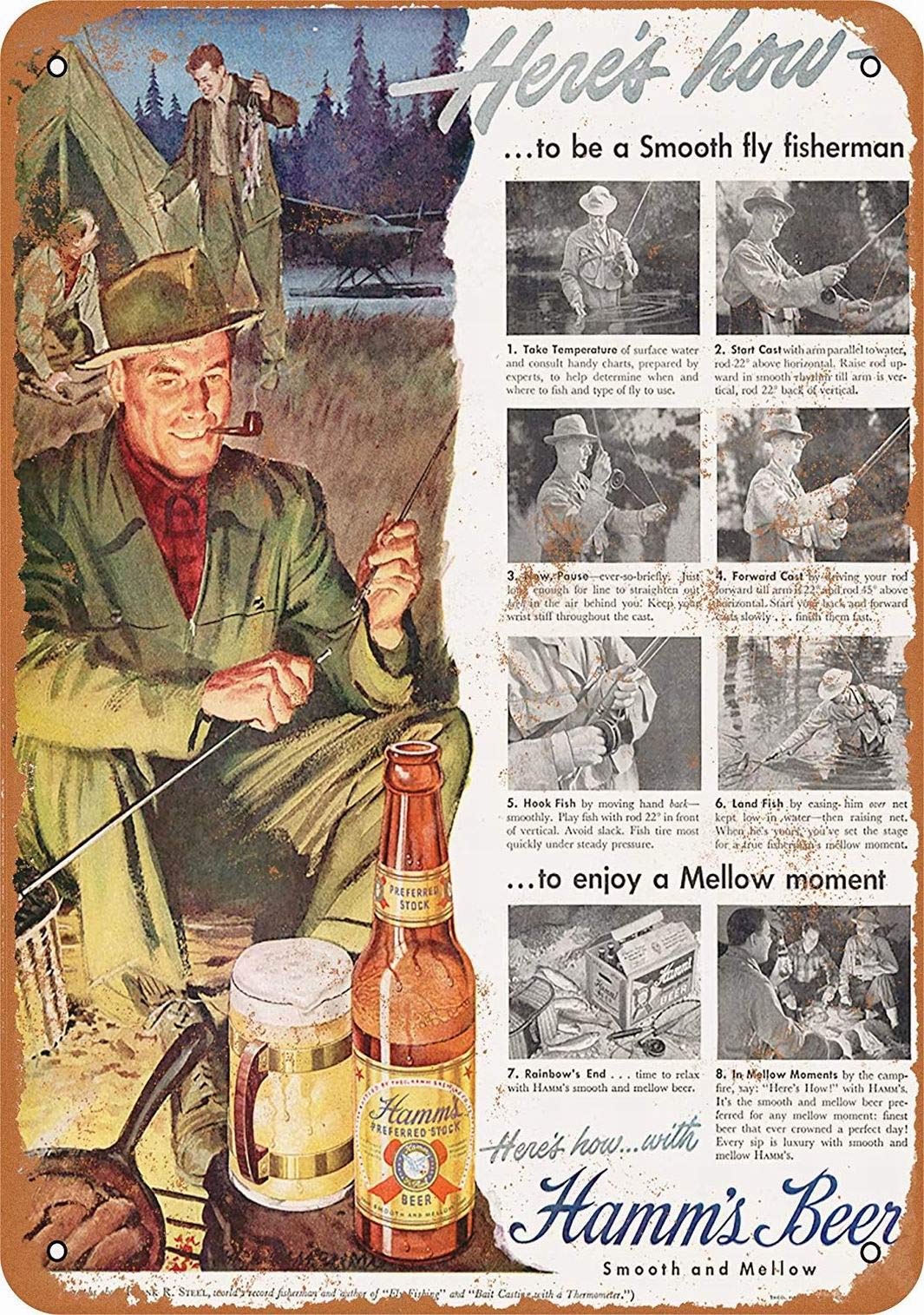 PaBoe 1949 Hamm's Beer and Fishing Tin Decorative Signs 12x16 Outdoor Wall Decor : Home & Kitchen