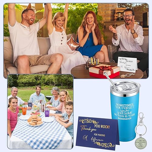 Miniatura 7 de Uiifan 8 juegos de regalos de agradecimiento, vaso de viaje de acero inoxidable aislado de 20 onzas con tapa, pajita, llavero inspirador de