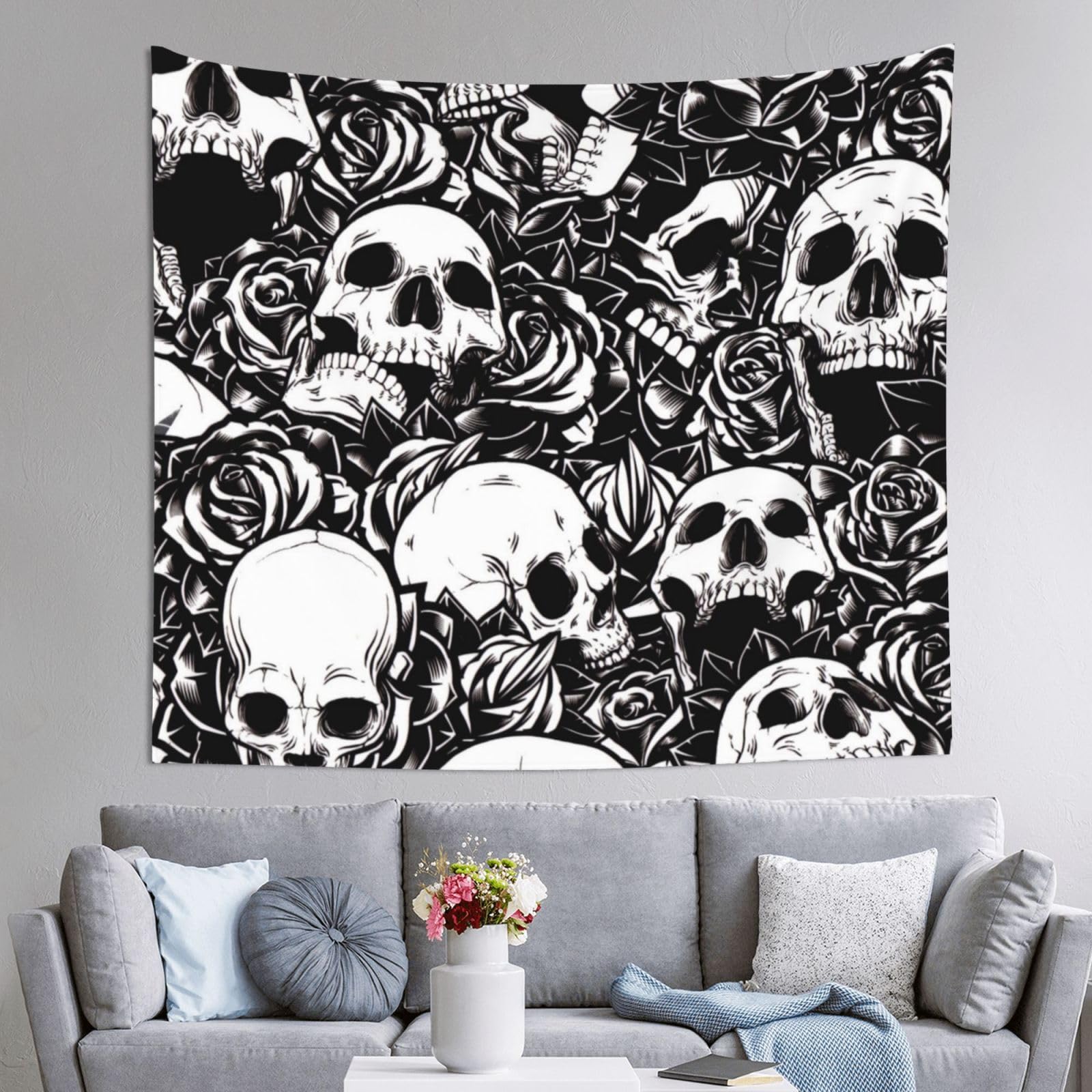 WKSGDSG Decoration Tapestry Wall Hanging For Bedroom, Skull, 152x130cm Dorm Decor, Lightweight Easy Hang Wall Art For Living Room, Aesthetic Tapestries For Outdoor, Ceiling, Doorway, Camping