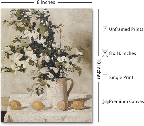 Miniatura 7 de Lienzo de arte botánico para decoración de pared, diseño estético de flores y limones, pintura rústica de naturaleza muerta, 8 x 10 pulgadas, sin