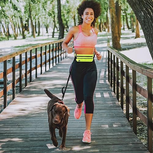 Miniatura 5 de Correa de perro manos libres, correas de cintura para correr con bolsa de cremallera, cinturón reflectante ajustable, mango doble elástico retráctil