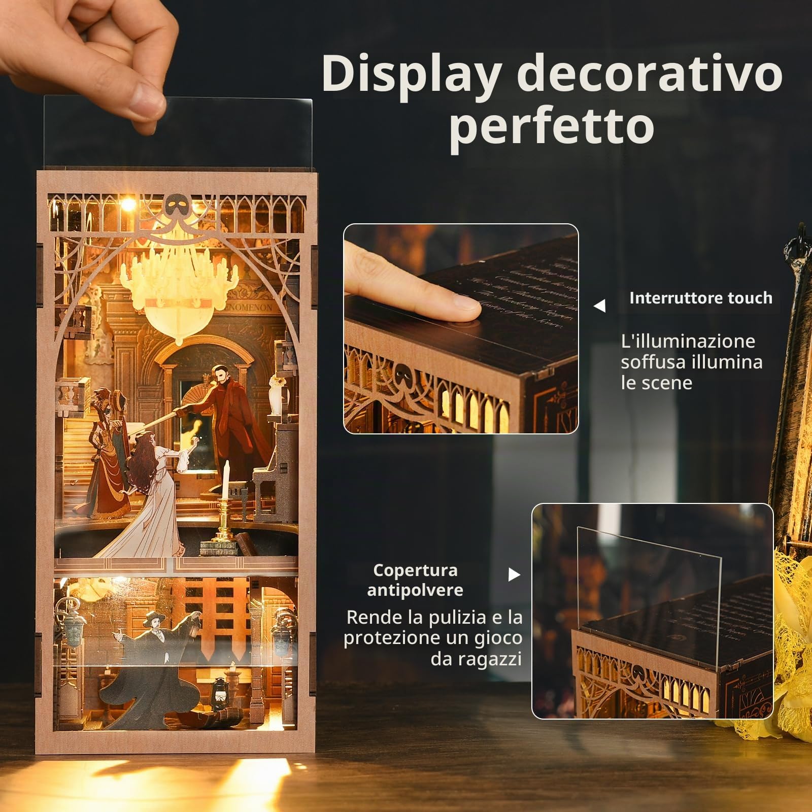 MiniCity Book Nook Kit arte del libro fai da te kit di costruzione in miniatura casa 3D puzzle in legno nook per adulti modello kit regalo di compleanno di Natale (opera fantasma)