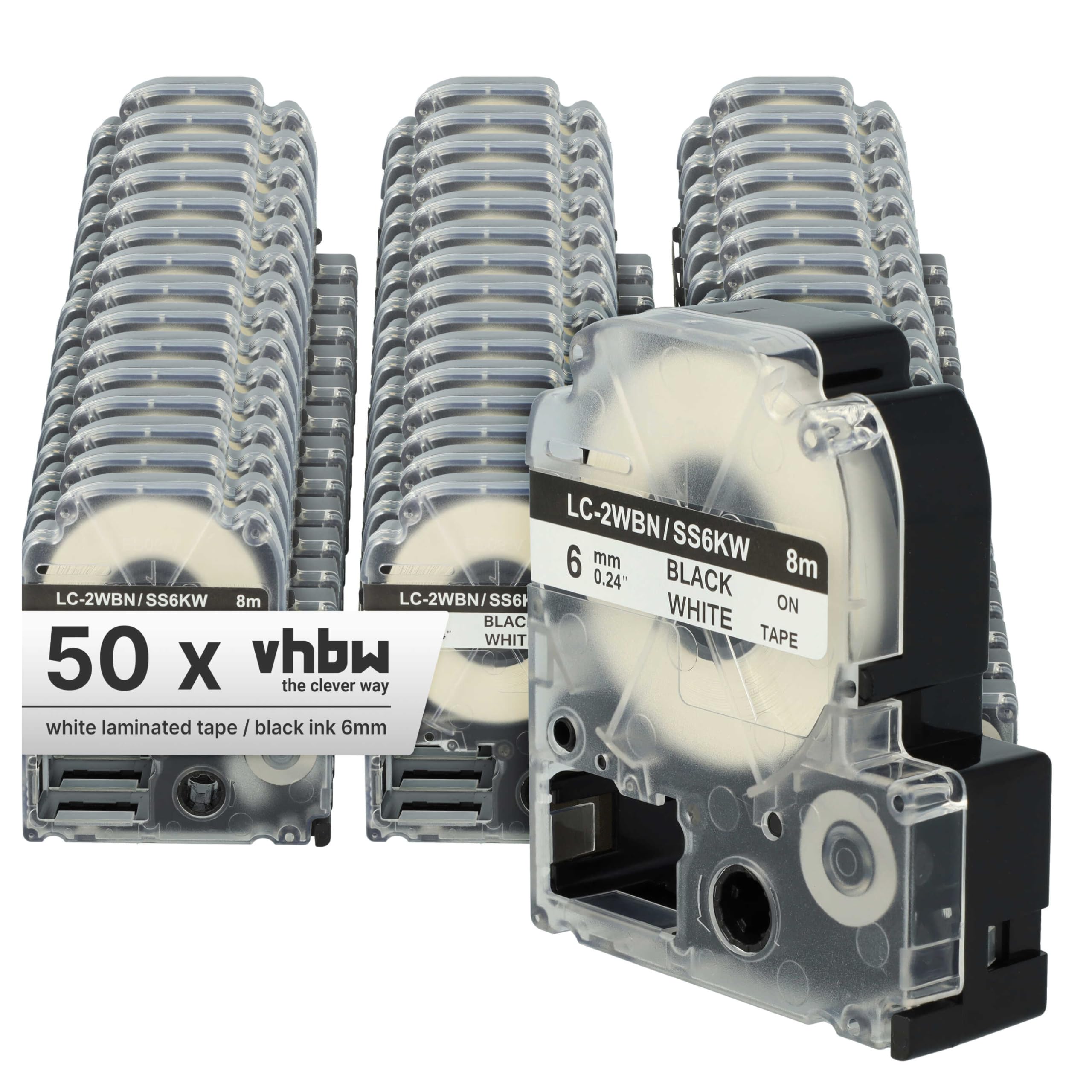 vhbw 50 x zamiennik taśmy do drukarki etykiet Epson LC-2WBN do drukarki etykiet 6 mm, czarny na białym tle