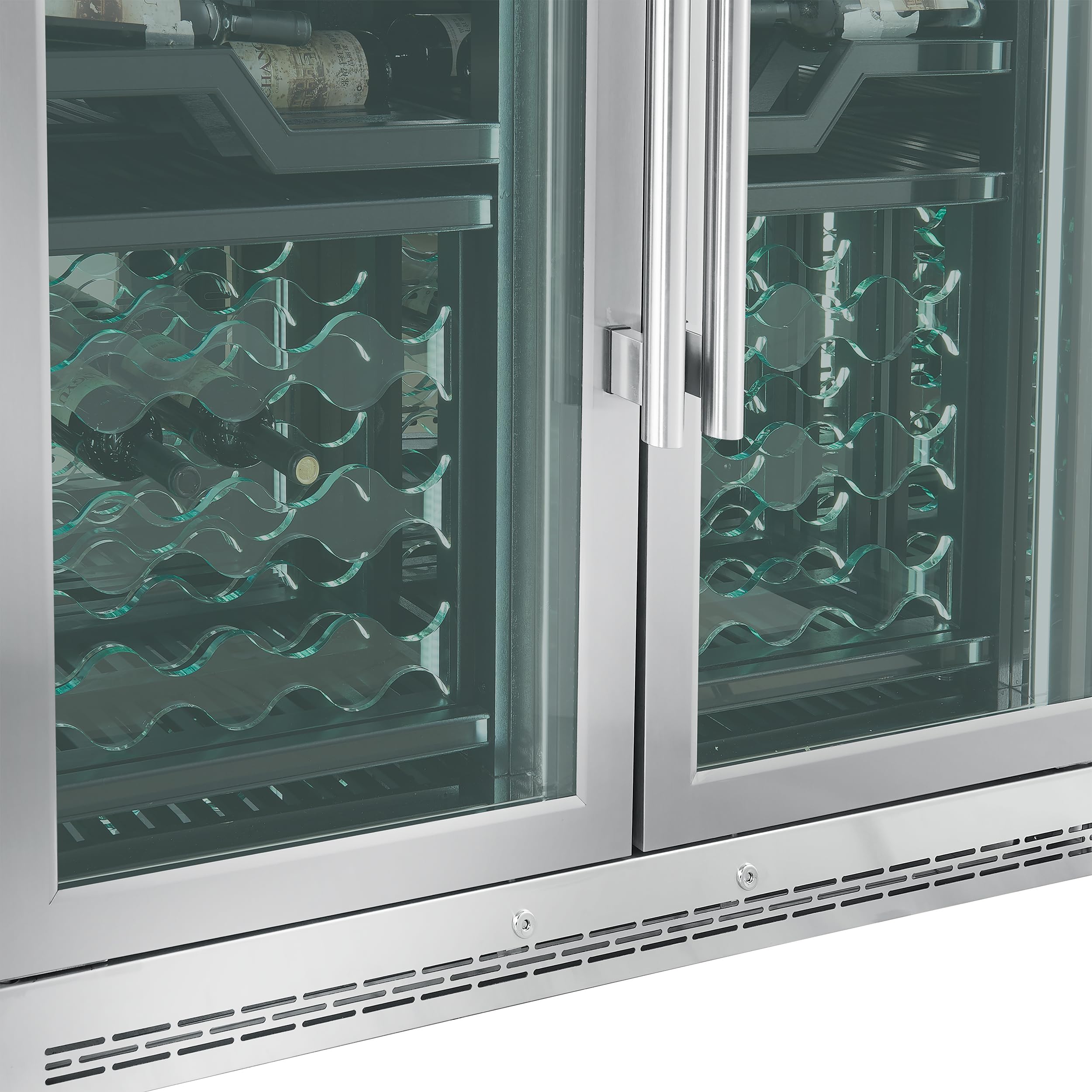 Forno Abruzzo 48" Dual Zone Wine Cellar, 102 Bottle Capacity, 24 Cu. Ft. Built-In Or Freestanding Refrigerator W/Green Acrylic Holders, Black Shelves & Digital Temperature Control - Stainless Steel on Fridge.com - View 6