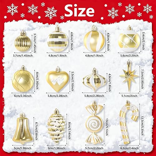Miniatura 3 de Adornos de Navidad, juego de 16 adornos de Navidad dorados y blancos con cuerdas para colgar, ideal para decoraciones de árbol de Navidad y detalles