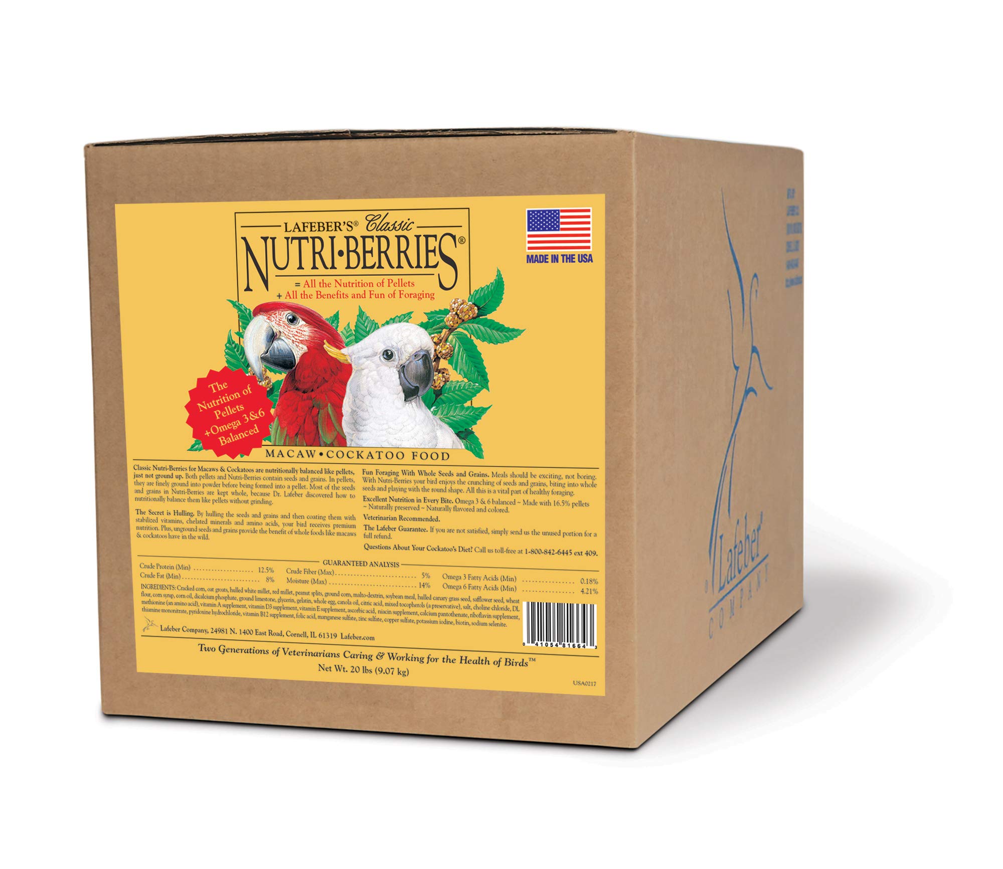 LAFEBER'S Classic Nutri-Berries Pet Bird Food, Made with Non-GMO and Human-Grade Ingredients, for Macaws and Cockatoos, 20 lb
