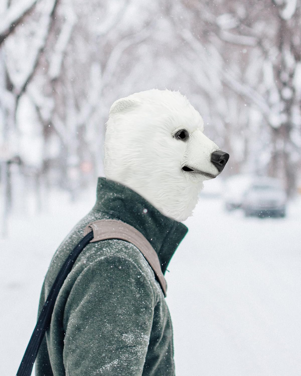 AQKILO Polar Bear Mask Plush Animal Latex Full Head Realistic Masks Fancy Dress for Halloween Carnival Costume Party - Image 2