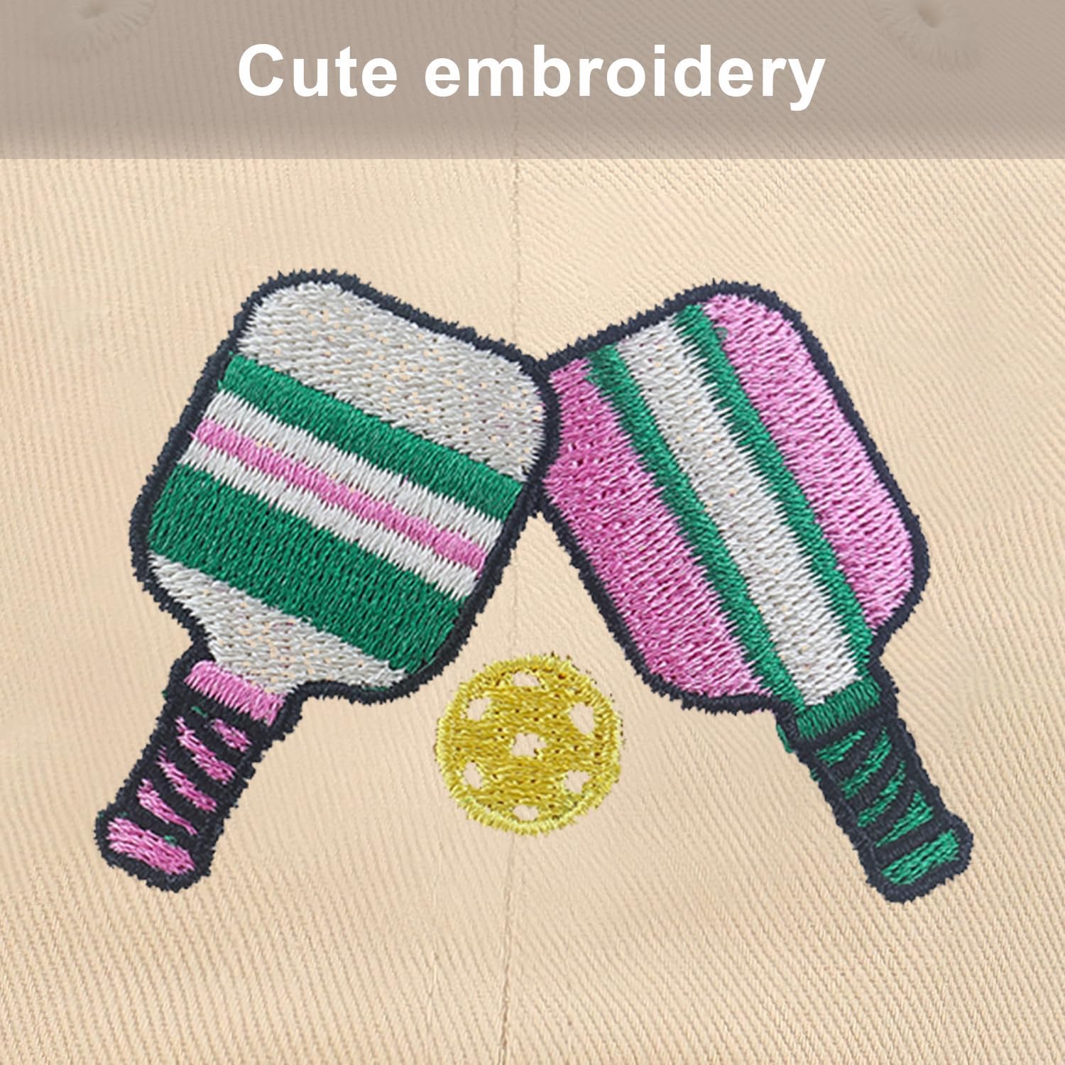 Pickleball Hat for Women Men, Adjustable Embroidered Cotton Smiley Face Washed and Distressed Baseball Cap Pink - Image 2