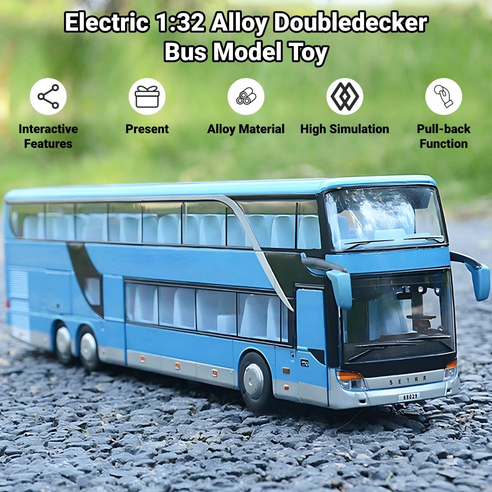 Juguete Modelo de Autobús de Dos Pisos de Aleación 1:32, Juguete Modelo de Coche Eléctrico, Música Ligera, Puertas Que Se Pueden Abrir, Juguete Modelo de Coche de Aleación, Rueda