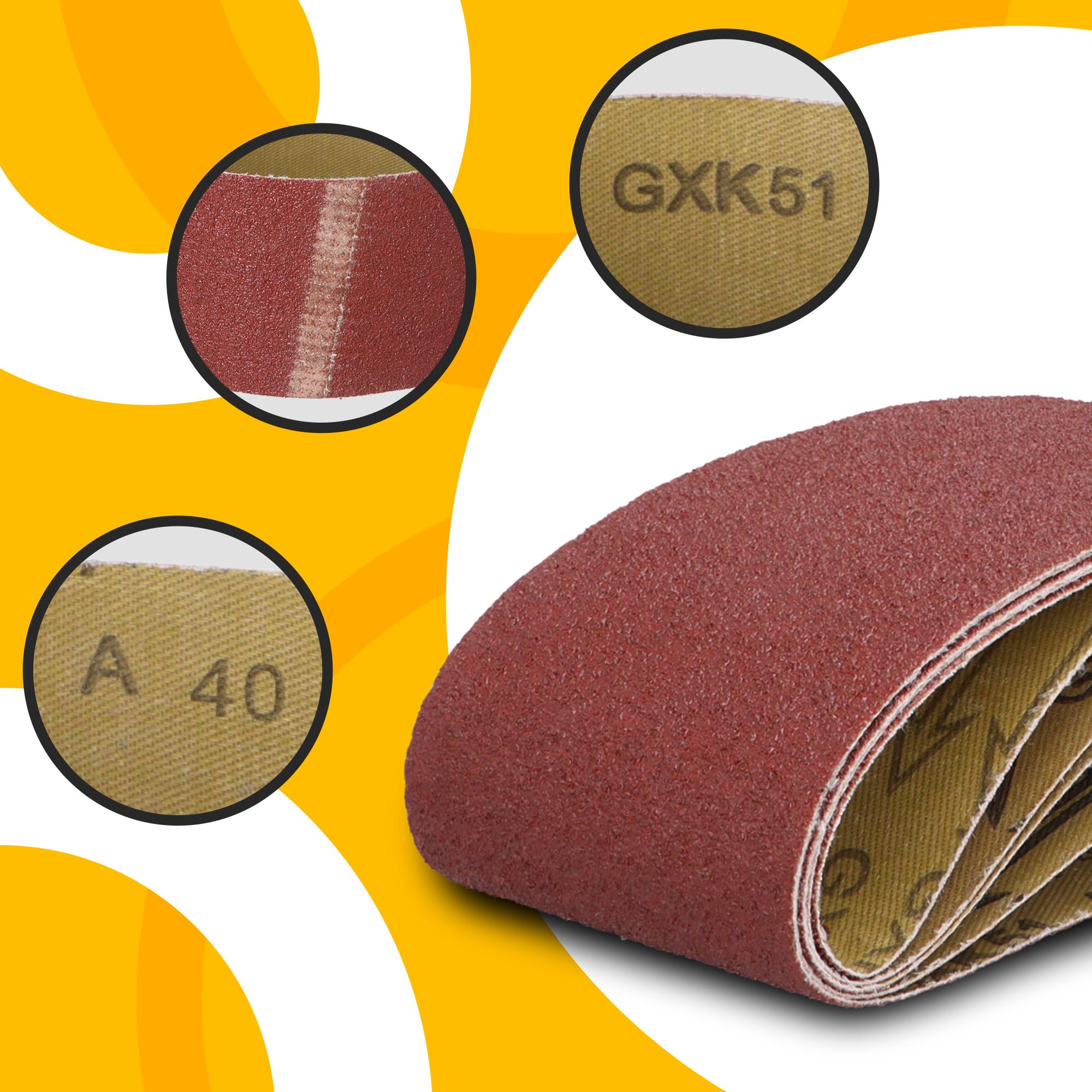5x Nastro Abrasivo 75x533 mm P40 Levigatrice Macchina Cinghia Tessuto Carteggiatura Affilatura Sbavatura Rimozione Ruggine Legno Metallo Plastica Robusto Lunga Durata