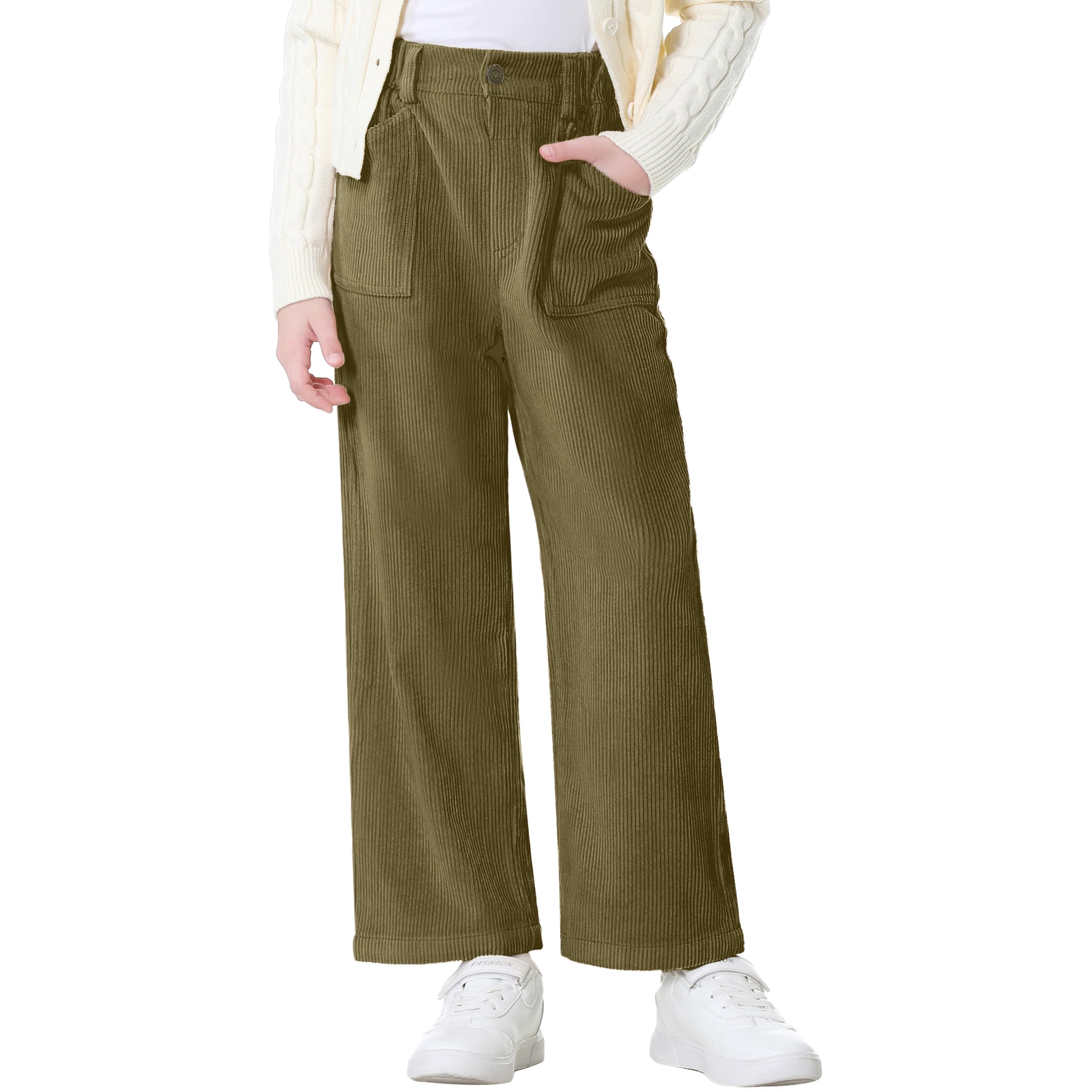 Rolanko Ragazze Pantaloni di Velluto a Coste, Pantaloni Lunghi a Gamba Tesa con Elastico in Vita per Bambini