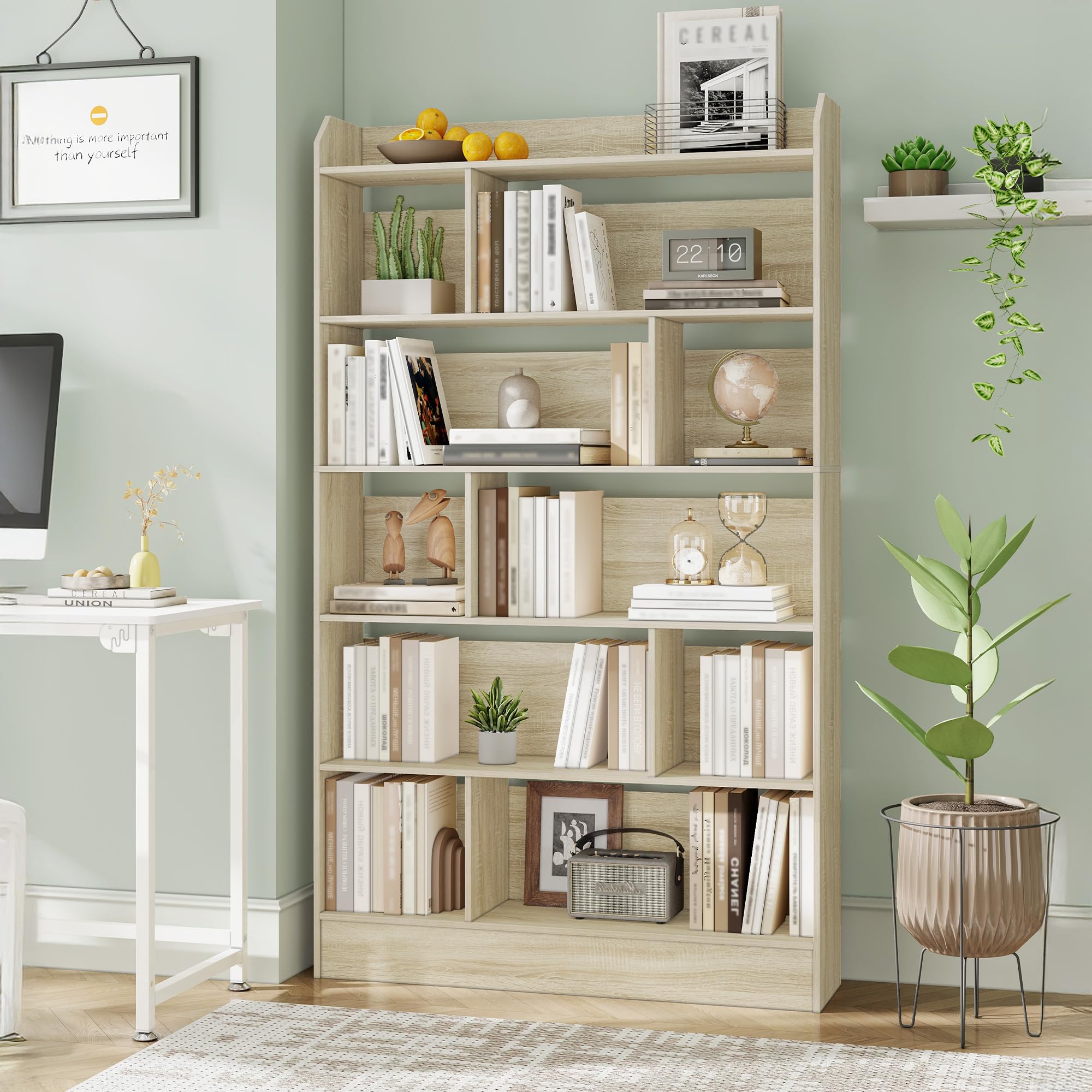 Hzuaneri Bibliothèque, Étagère à 6 Niveaux, Meuble de Rangement Livres, Cloison Séparateur, Présentoir, pour Salon, Chambre, Bureau, 24 x 100 x 170 cm, Beige Chêne BC64416X