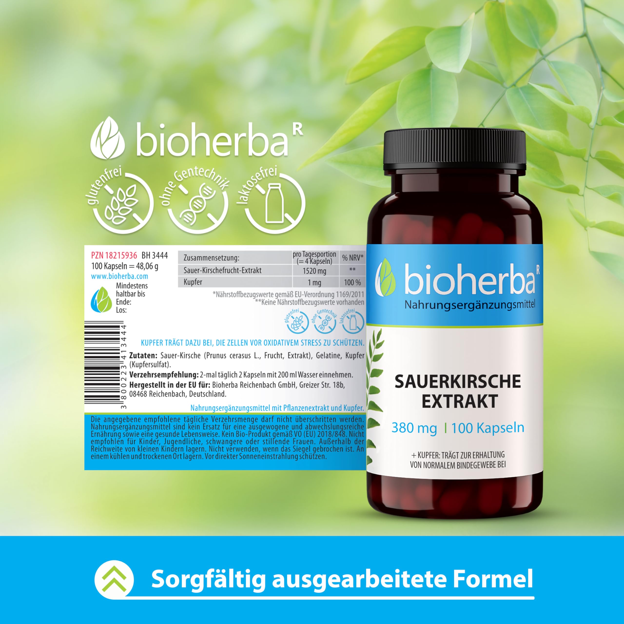 BIOHERBA Montmorency-Sauerkirschkapseln, 300 Stück | 380 mg natürlicher Sauerkirschextrakt, Mit Kupfer, PZN 18215936
