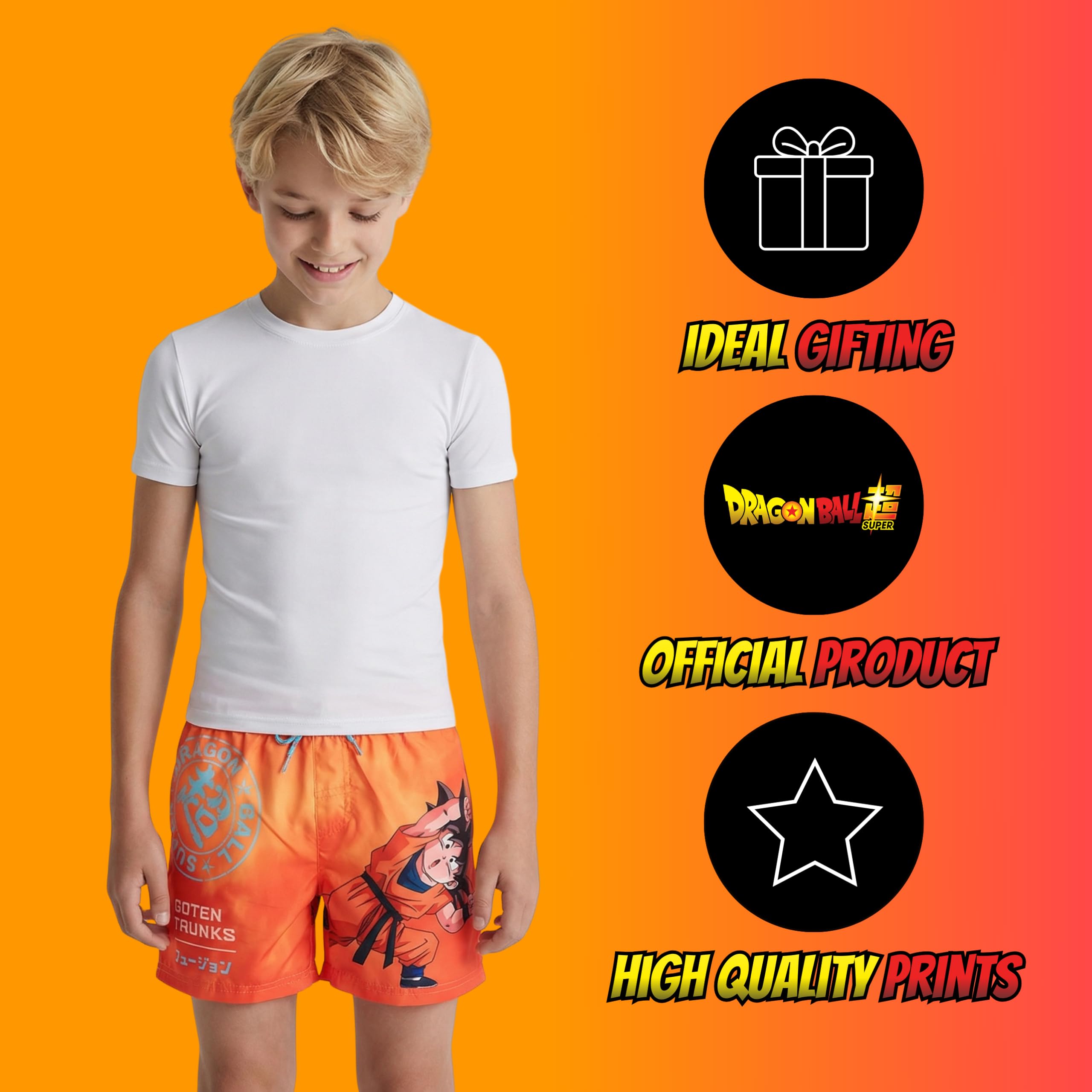 Dragon Ball Z Shorts de Bain Garçon, Maillot de Bain Bermudas pour Enfant, Tailles 4 à 12 Ans