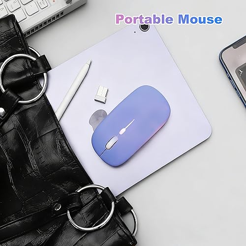 Miniatura 8 de Ratón inalámbrico Bluetooth recargable de larga duración modo dual  BT 5.2 y 2.4G silencioso RGB LED, mouse ergonómico delgado y portátil para