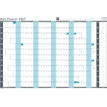 Sasco 2027 Value Year Wall Planner with wet wipe pen & sticker pack, Blue, Poster Style, 915mmW x 610mmH