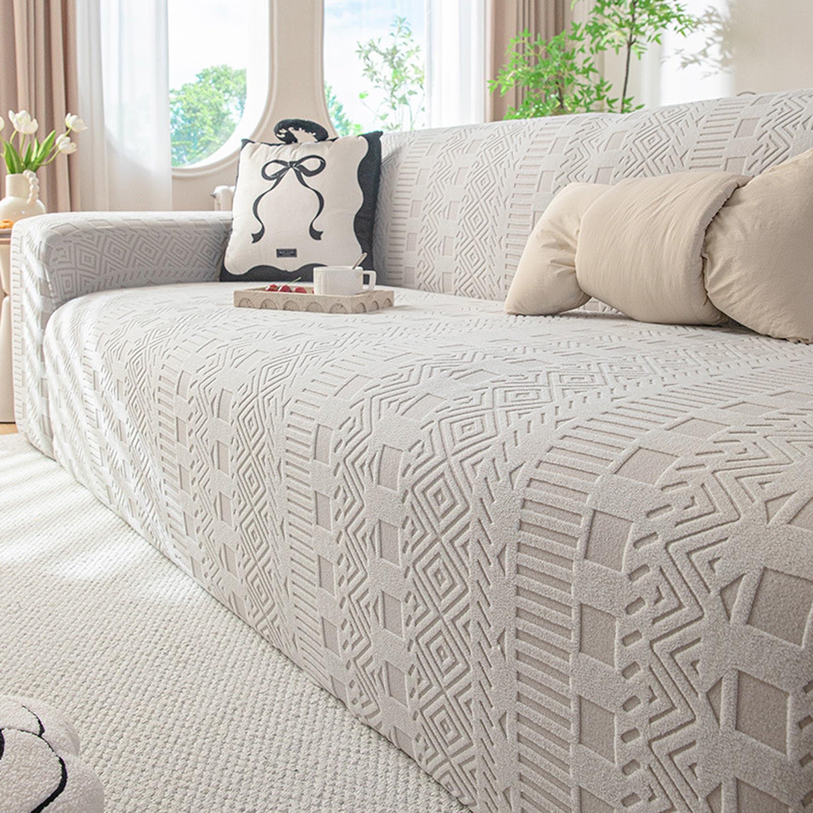 Housse de canapé extensible facile à installer pour grand divan 4 places gris